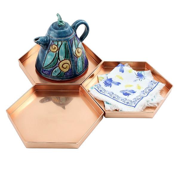 Hexagonal Copper Trays - Elegant Handmade Home Decor for Serving, Display & Organizing | Perfect for Dining, Coffee Tables & Bathroom Storage