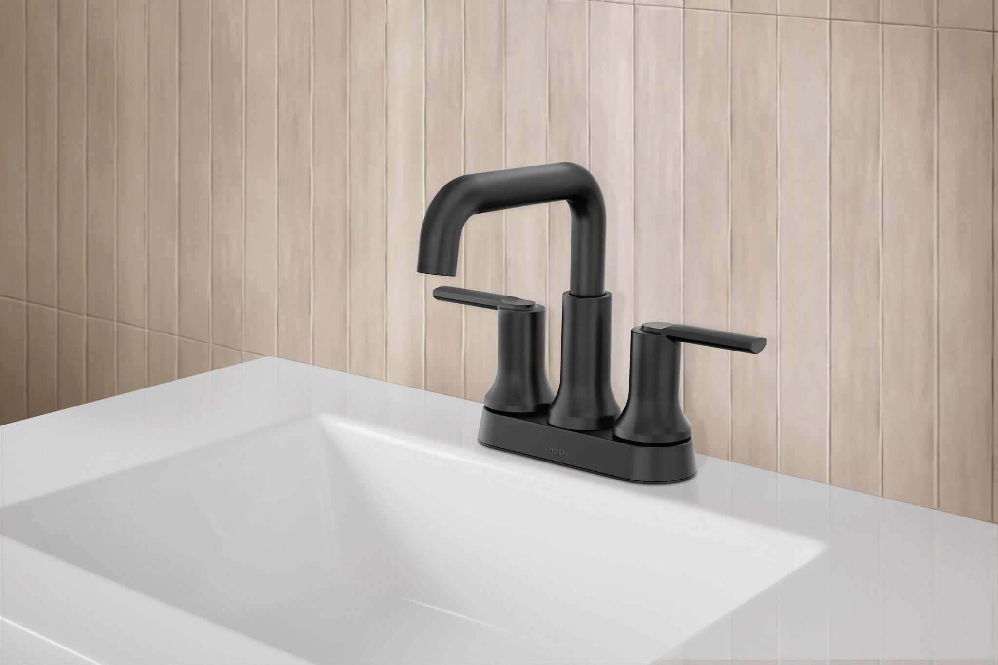 MOEN® Zyla™ Two Handle Centerset Matte Black High Arc Bathroom Faucet - Modern Waterfall Spout for Sink Vanity, Perfect for Bathroom & Powder Room Renovation