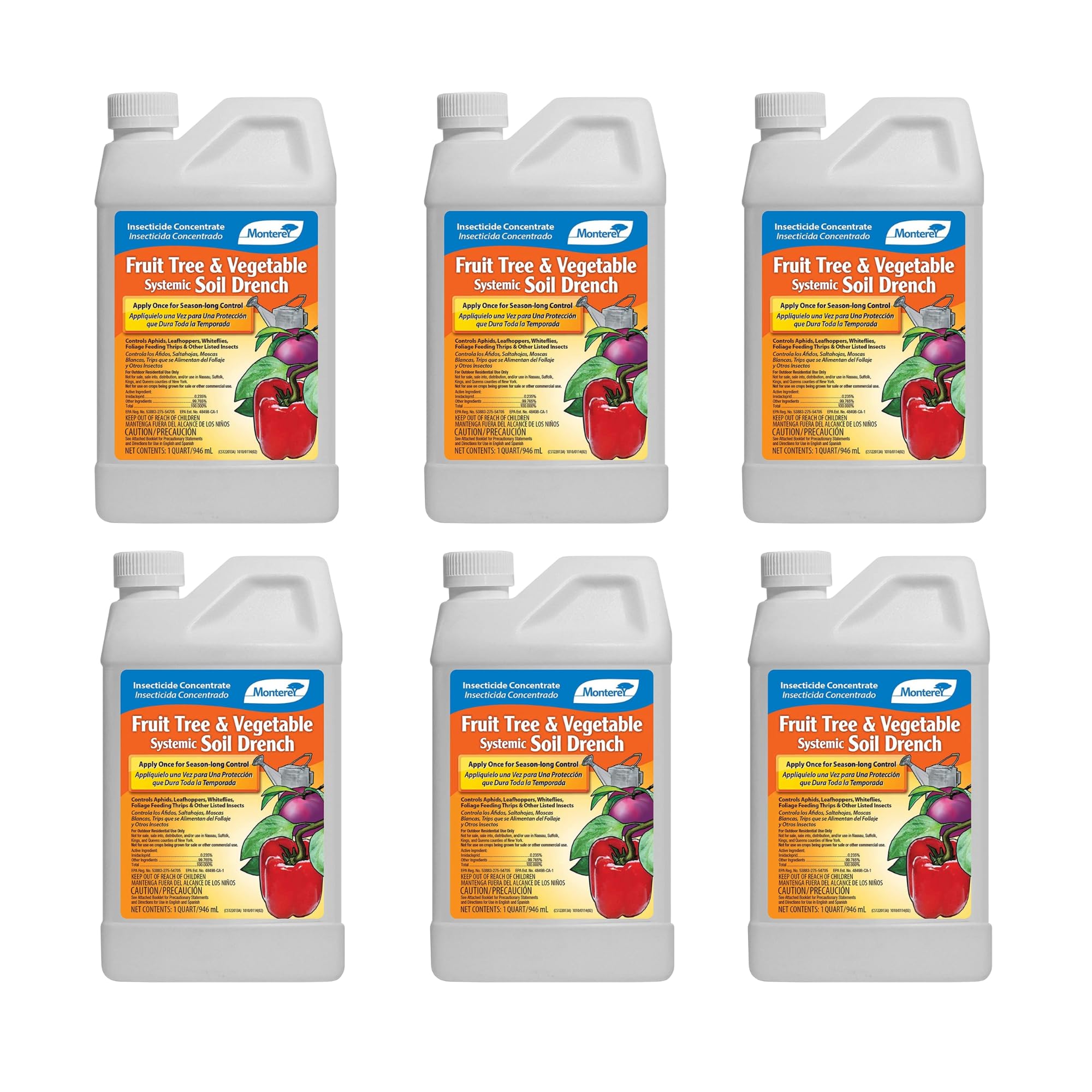 Monterey Fruit Tree & Vegetable Systemic Soil Drench Insecticide Concentrate - 32 oz (6-Pack) | Organic Pest Control for Home Garden, Orchard & Farm | Protects Apples, Tomatoes, Citrus & More