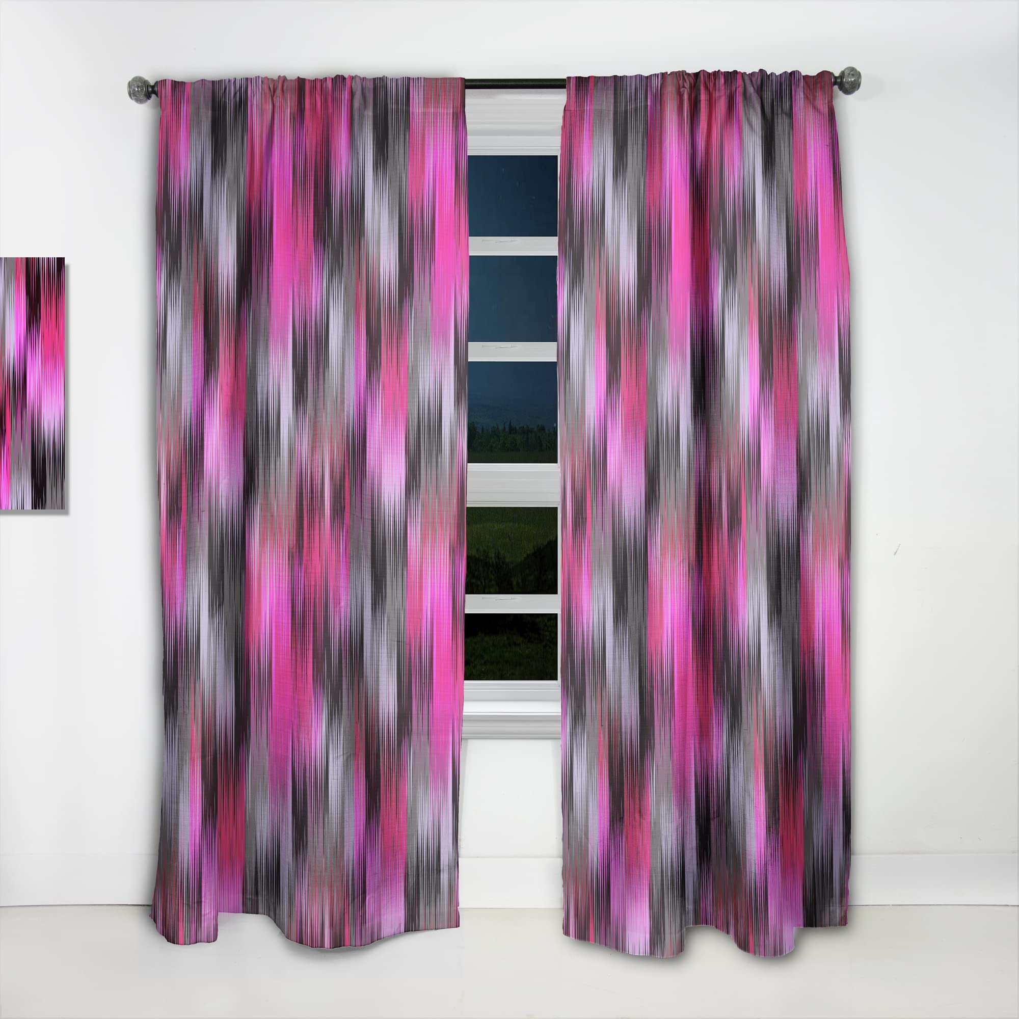 DesignQ Black & Purple Ikat Thermal Insulated Curtain Panel - 52x108 Inch - Elegant Window Treatment for Bedroom & Living Room - Perfect for Home Decor, Light Blocking & Temperature Control