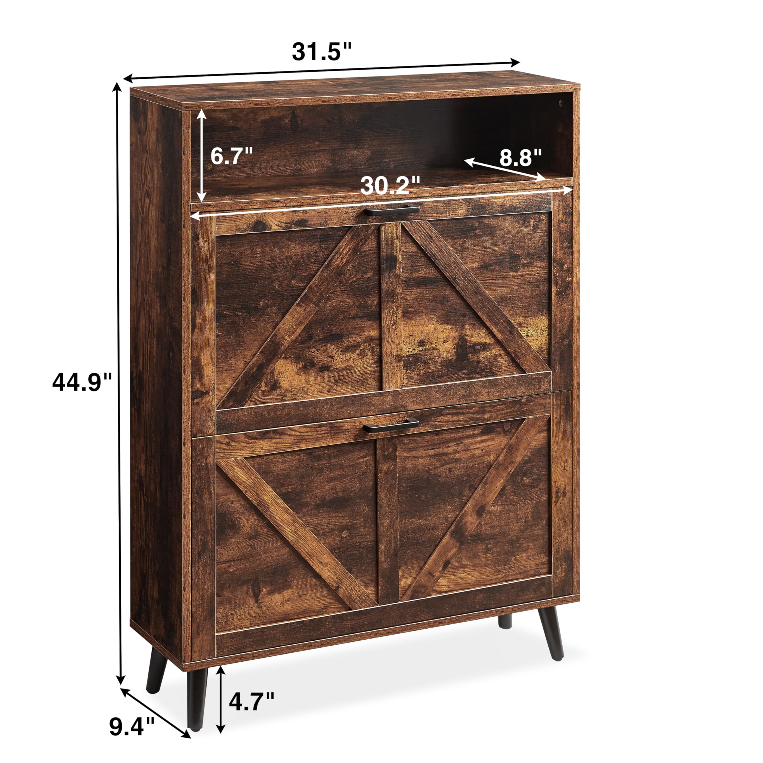 Farmhouse Shoe Storage Cabinet with 2 Flip Drawers - Entryway Shoe Organizer, Slim Freestanding Shoe Rack for 16 Pairs, Narrow Hallway & Living Room Storage Solution - Perfect for Small Spaces, Apartments and Clutter-Free Home Organization