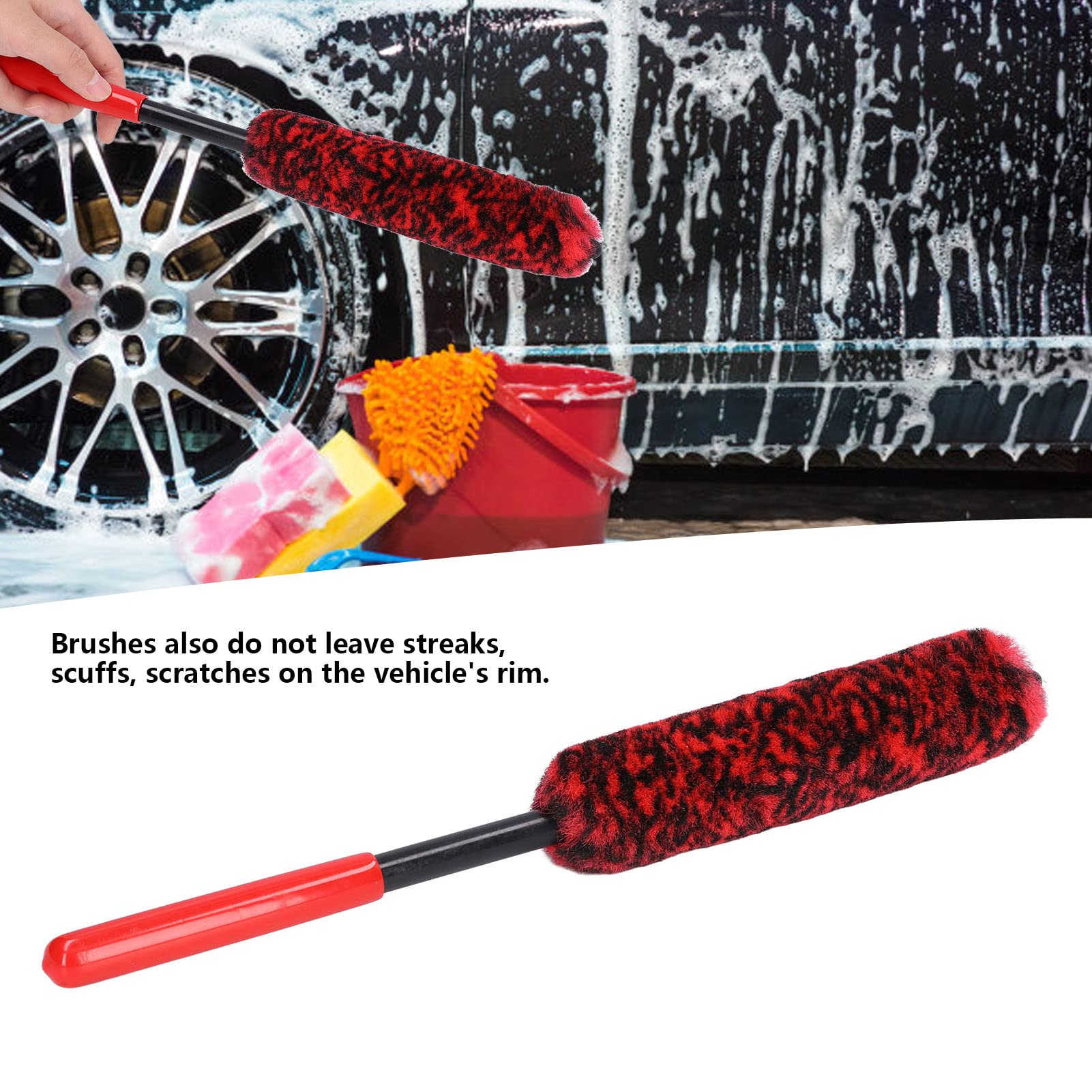 Universal Car Wheel Hub Cleaning Brush - Flexible Long Handle Tire Detailing Brush for Alloy Rims & Fenders (Red) - Perfect for Car Wash, Auto Detailing & Wheel Maintenance