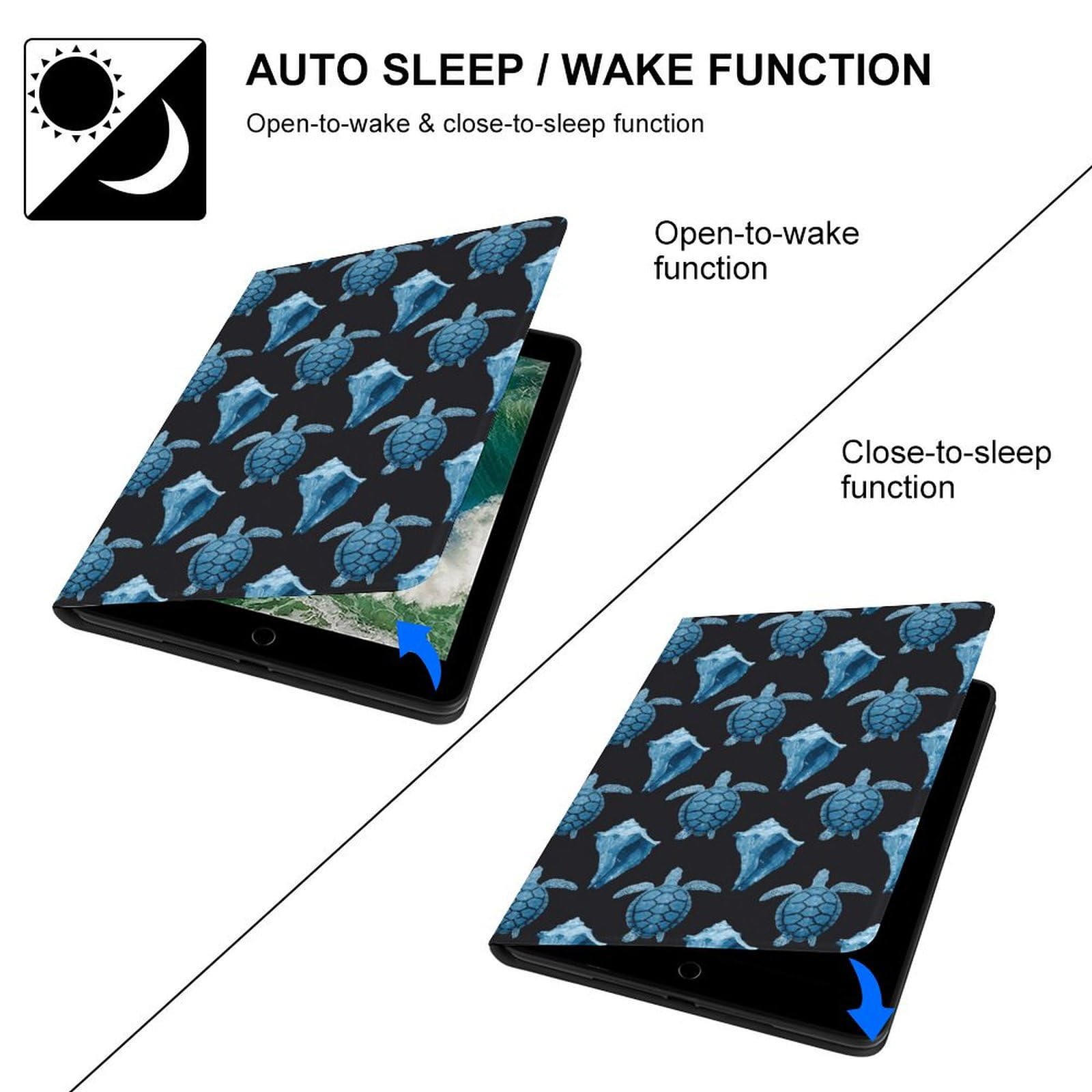 Shockproof Waterproof iPad Pro Case - Slim Blue Sea Turtle Conch Shell Design for iPad Pro 9.7 Inch (2016 Model) | Protective Cover with Stand for Travel, Work & Home Use