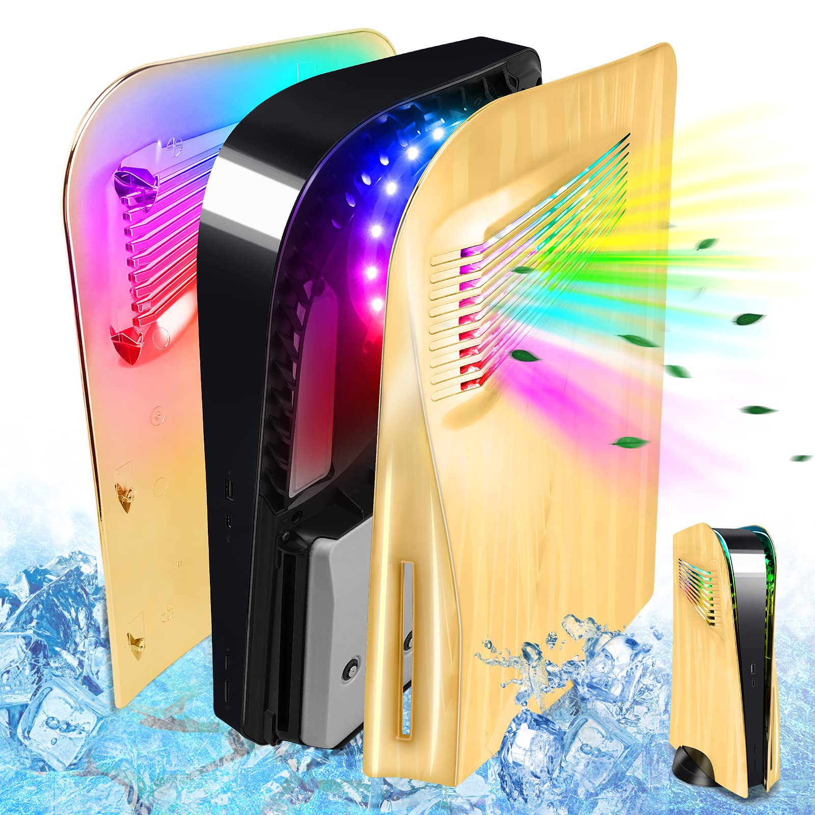 SIKEMAY PS5 Face Plates Cover Shell with RGB LED Light Strip Kit for Playstation 5 Disc Edition - Cooling Vents, 8 Color 400 Light Effects, Game Sound & Music Sync - Perfect for Gaming Setup & Room Decor
