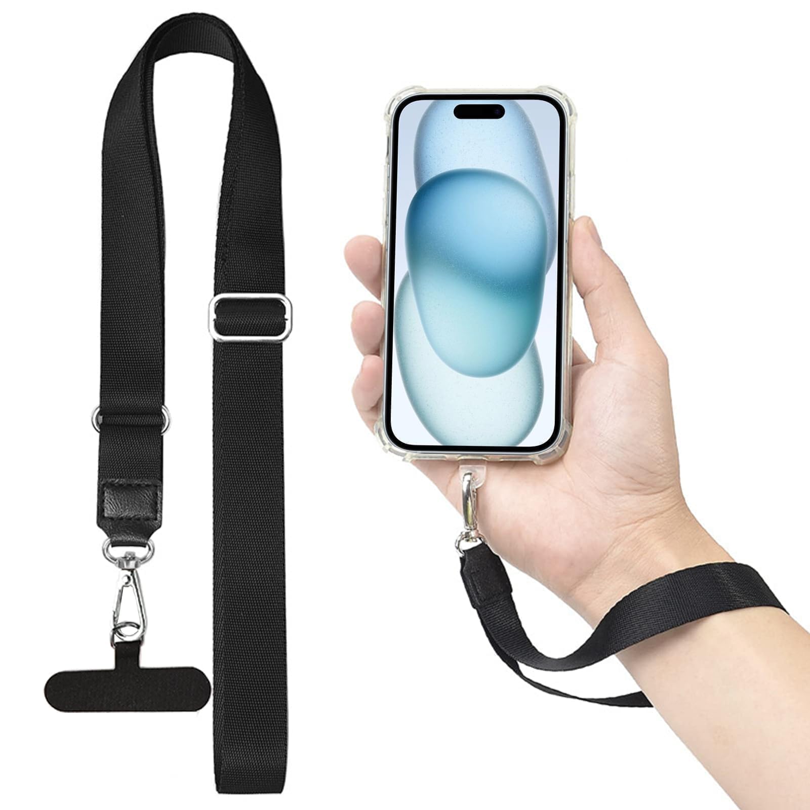 Adjustable Phone Lanyard with Neck/Wrist Strap - Anti-Theft Crossbody Design for Travel & Events (Black)