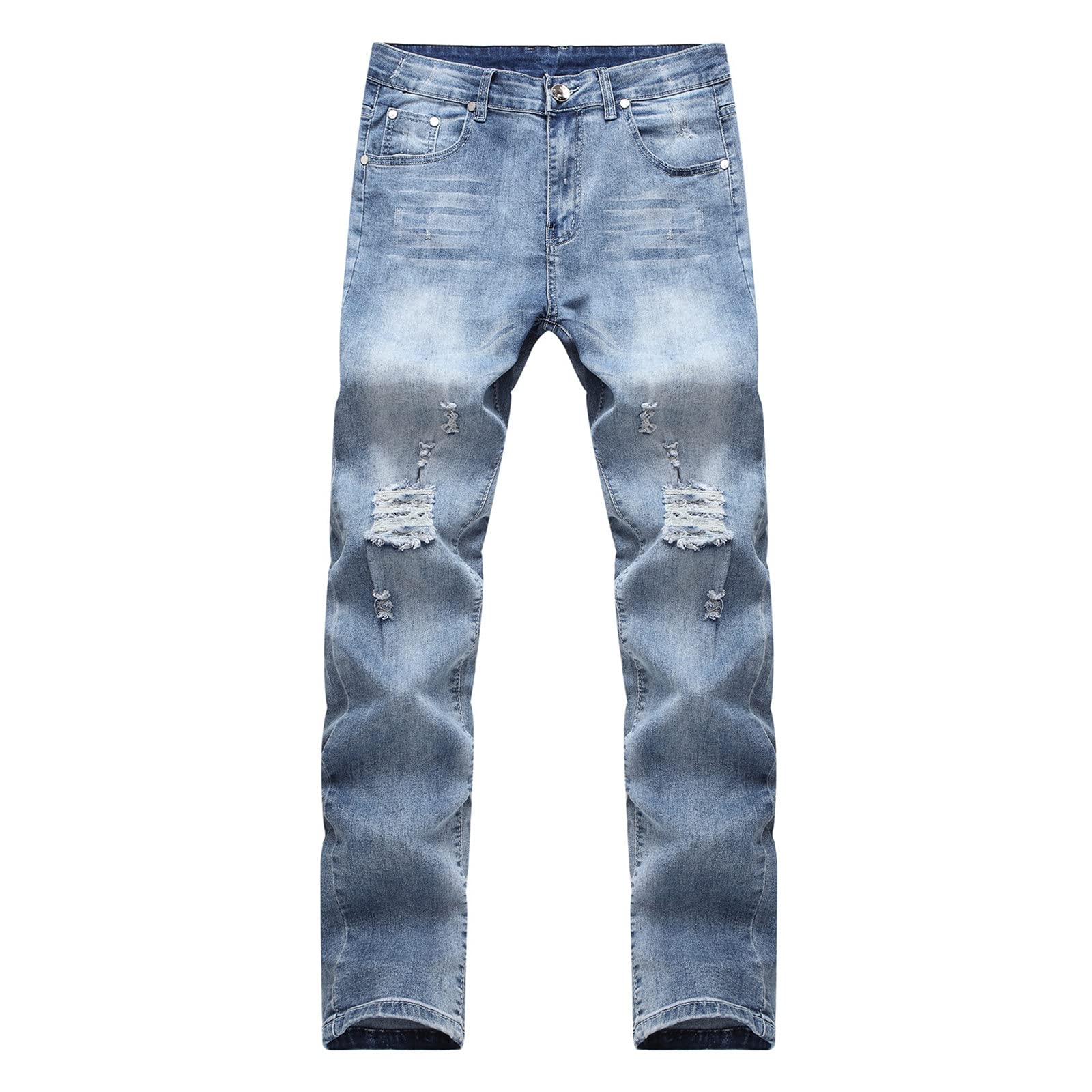 GUzhuha 2021 Men's Slim Fit Ripped Stretch Denim Jeans - Trendy Motorcycle Pants for Casual Wear & Biker Style Outfits