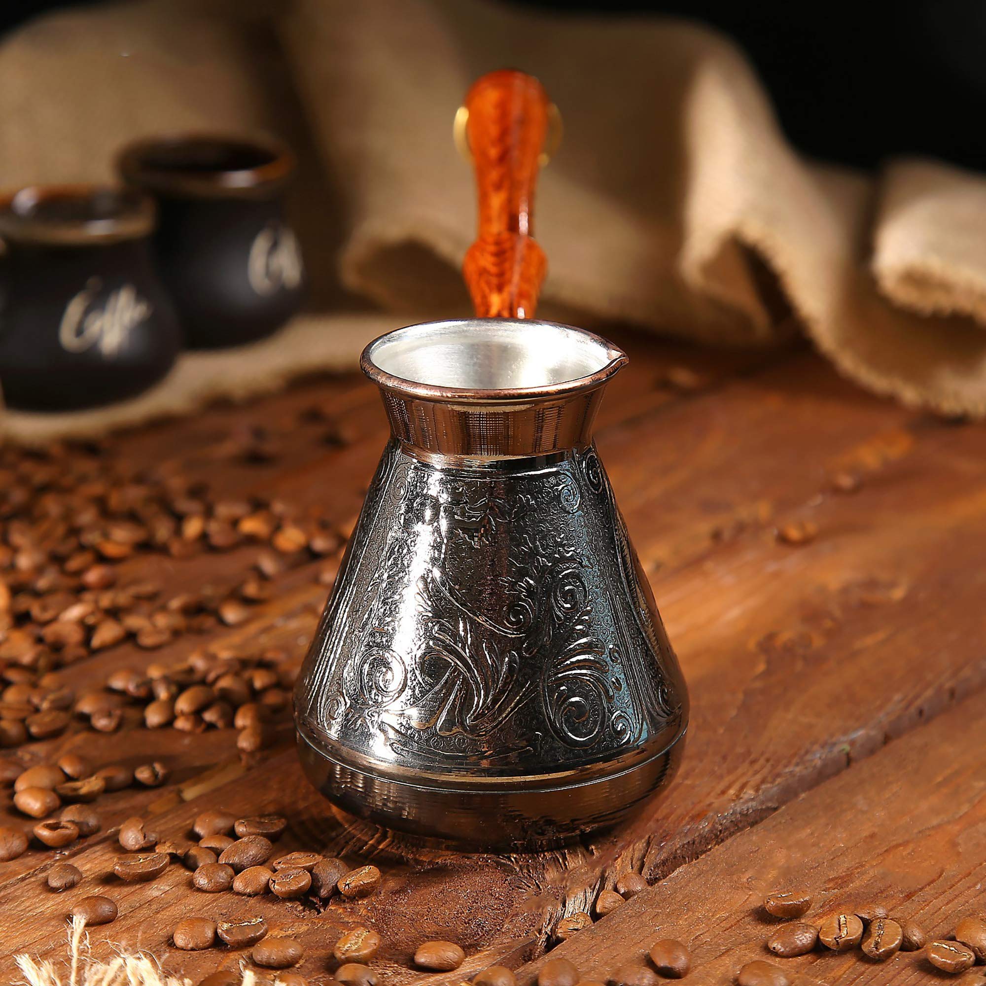 Copper Turkish Coffee Pot 14oz - Vintage Engraved Ibrik for Home & Cafe