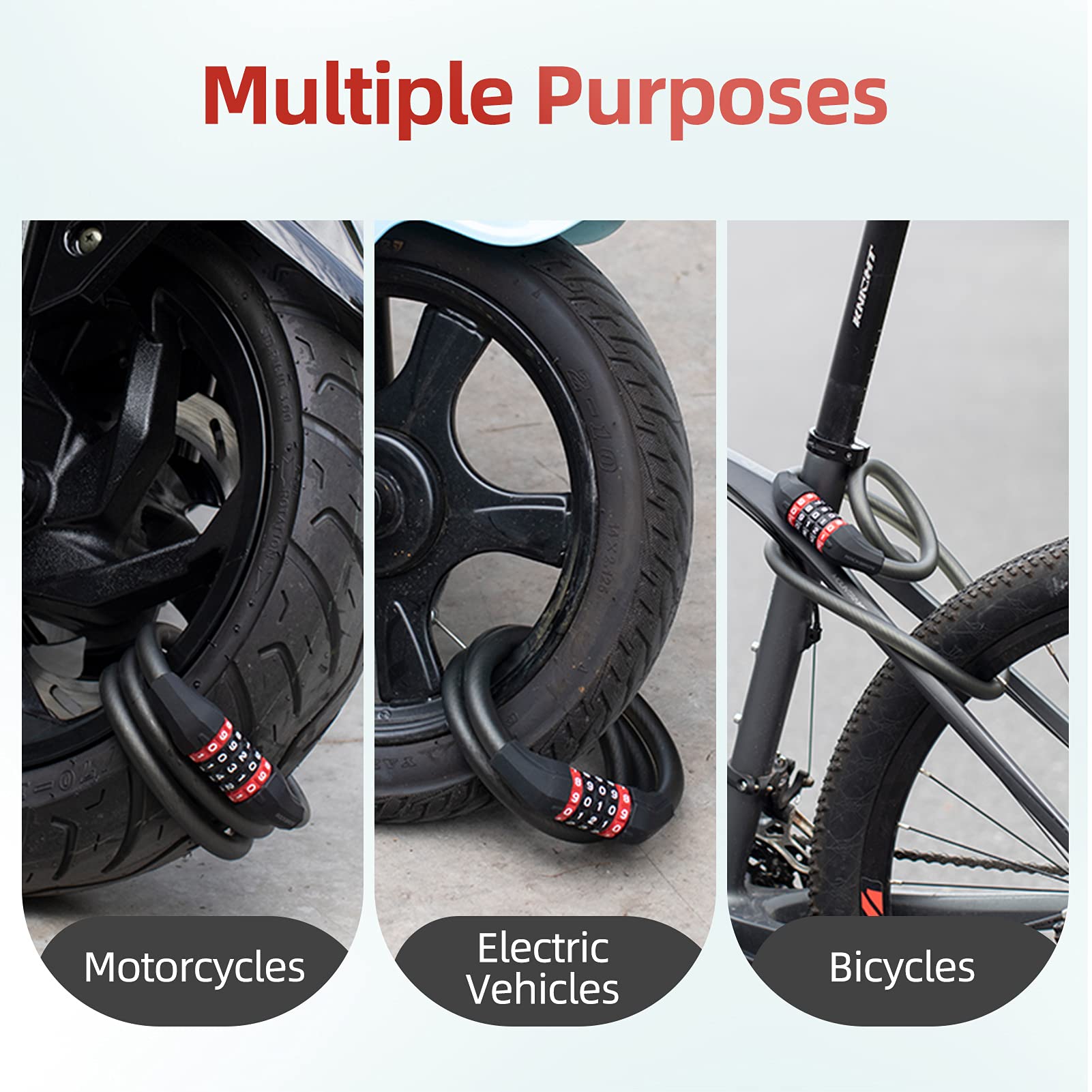ROCKBROS 180cm Folding Bike Lock with 5-Digit Combination Code - 15mm Thick Anti-Theft Cable for Bicycles, Scooters & Motorcycles - Perfect for Urban Commuting & Outdoor Adventures