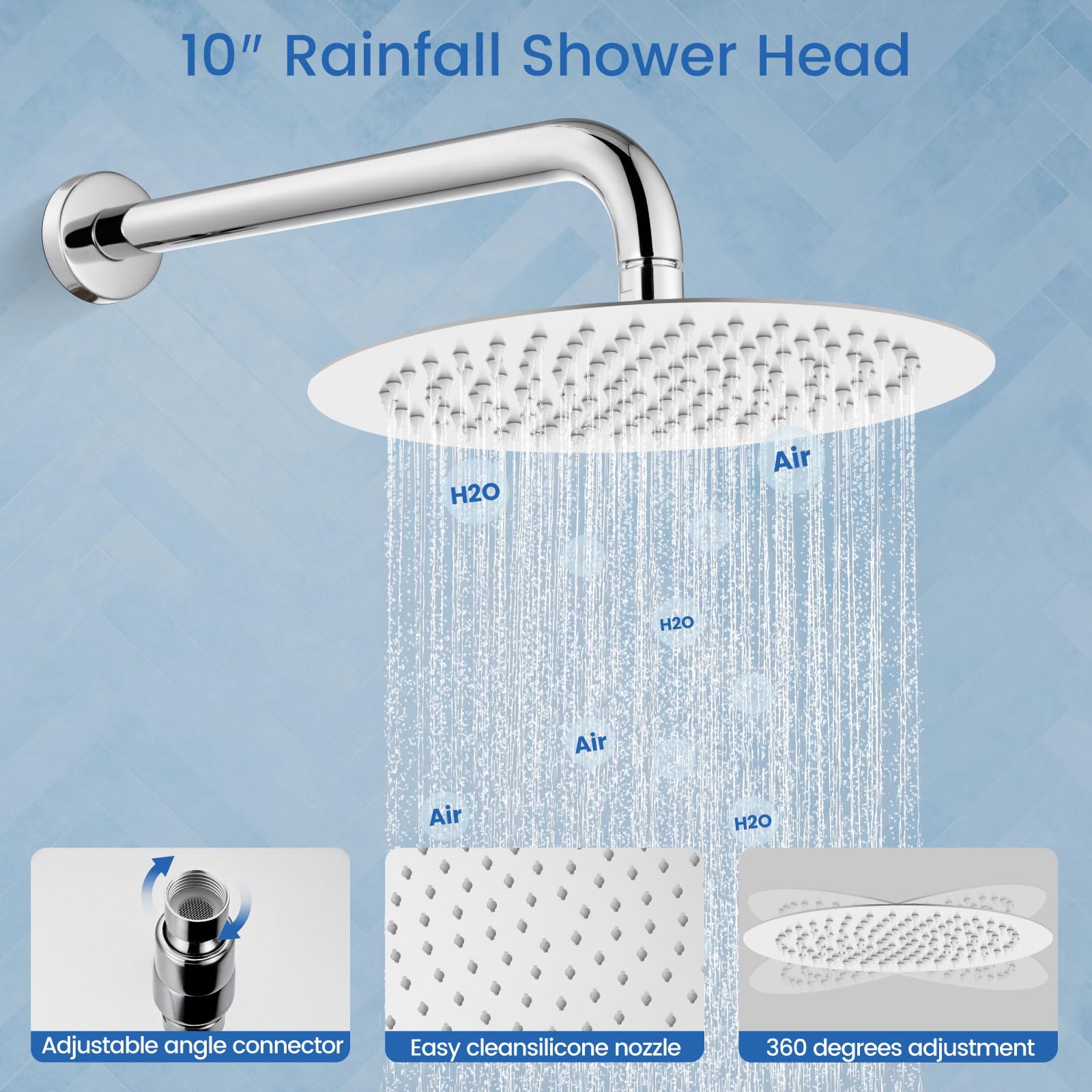 Airuida 2-Function Wall Mounted Shower Faucet Set - High Pressure Brass Handheld Shower with Rough-in Valve & 10 Inch Round Rainfall Shower Head in Chrome Polish for Bathroom | Perfect for Modern Home Spa Experience & Water-Saving Shower Upgrade