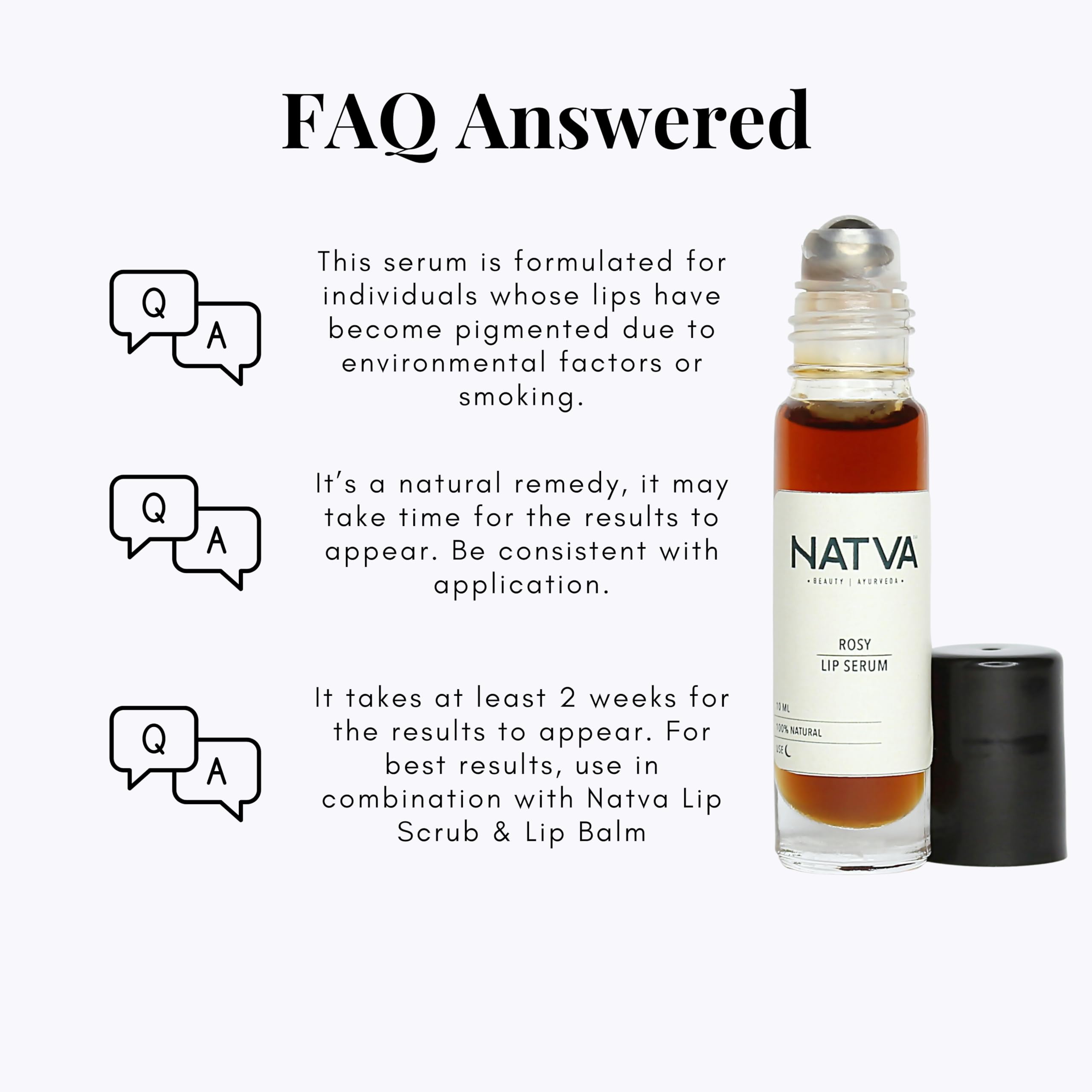NATVA Lip Serum Roll On for Dark & Pigmented Lips - 10ml | 100% Natural with Pure Rose & Almond Oil | Hydrating & Lightening Treatment for Women & Men | Perfect for Daily Lip Care & Nighttime Repair
