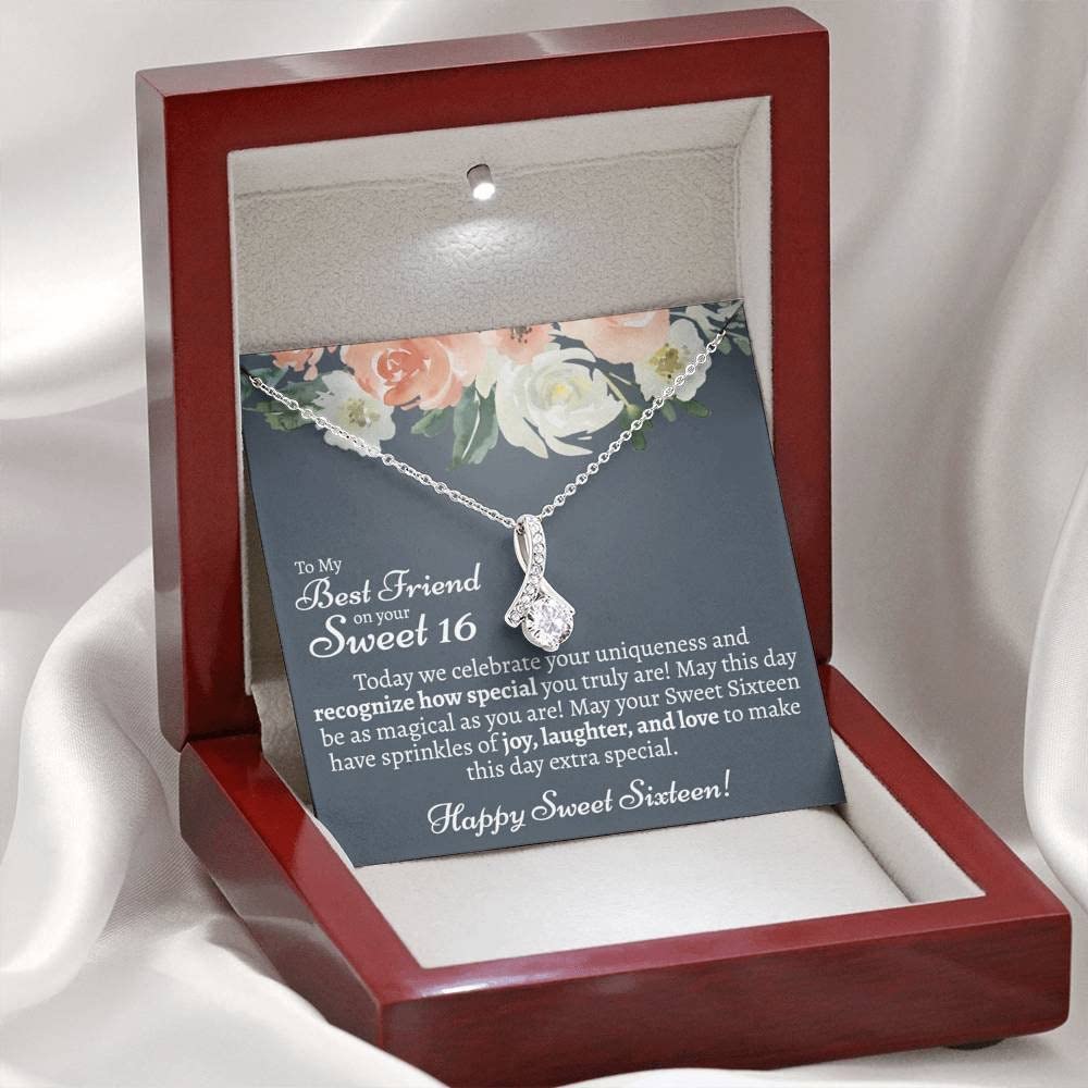 Sentimental Sweet 16 Necklace Gift for Best Friend - Personalized Jewelry with Message Card & Gift Box, Perfect for 16th Birthday, Graduation, or Special Occasions