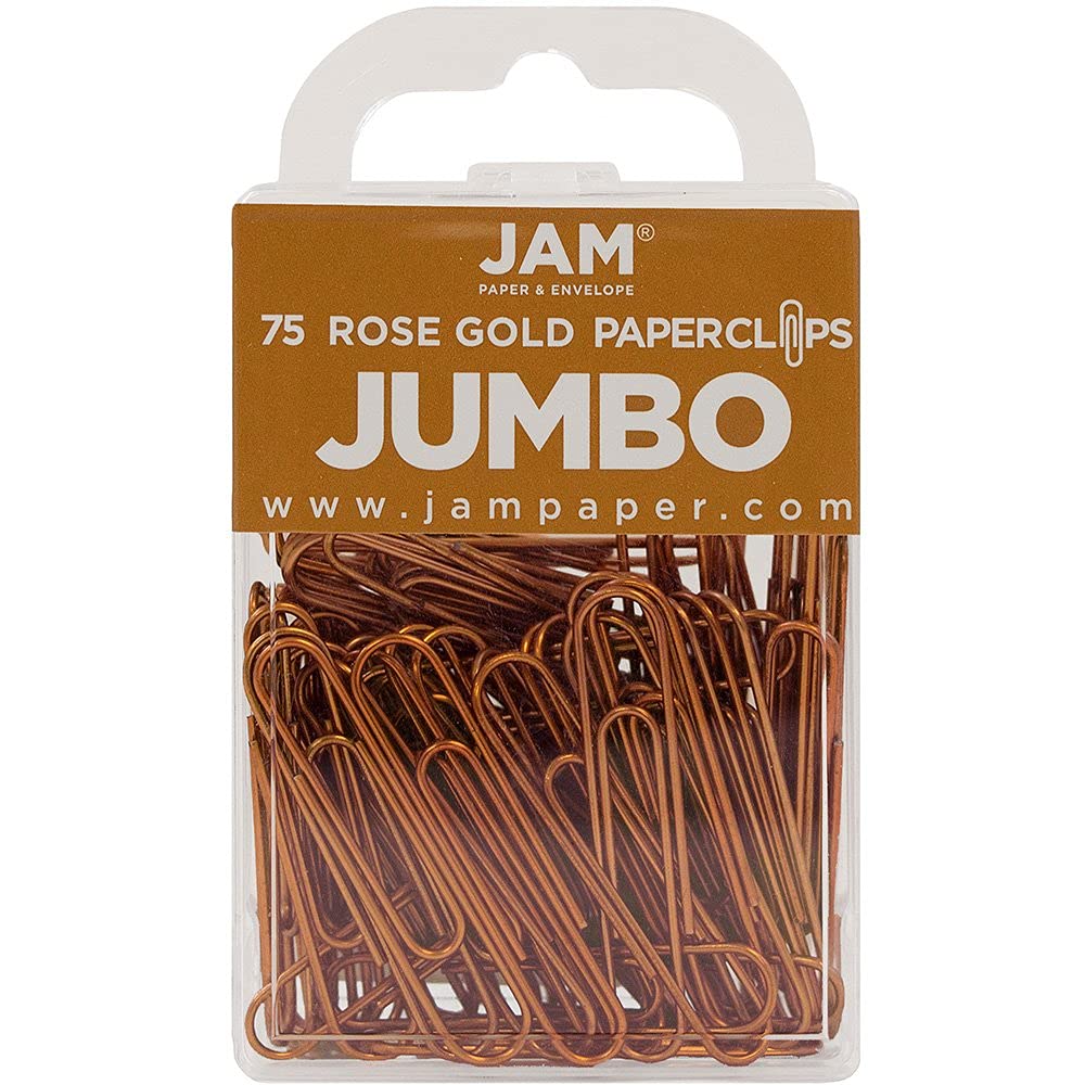 Jumbo Rose Gold Paper Clips - 75 Pack Bulk Colored Paperclips for Office, School, Organizing Documents & Crafting - JAM Paper Brand