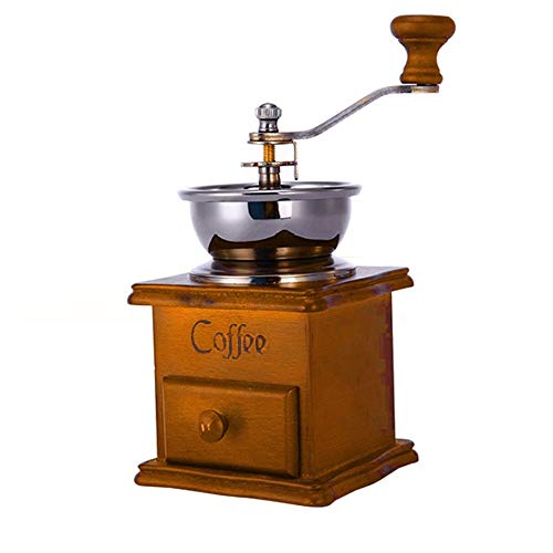 Premium Manual Coffee Grinder - Antique Stainless Steel Hand Crank Mill with Wooden Base for Espresso, French Press & Pour Over - Perfect for Home, Office & Camping Brewing