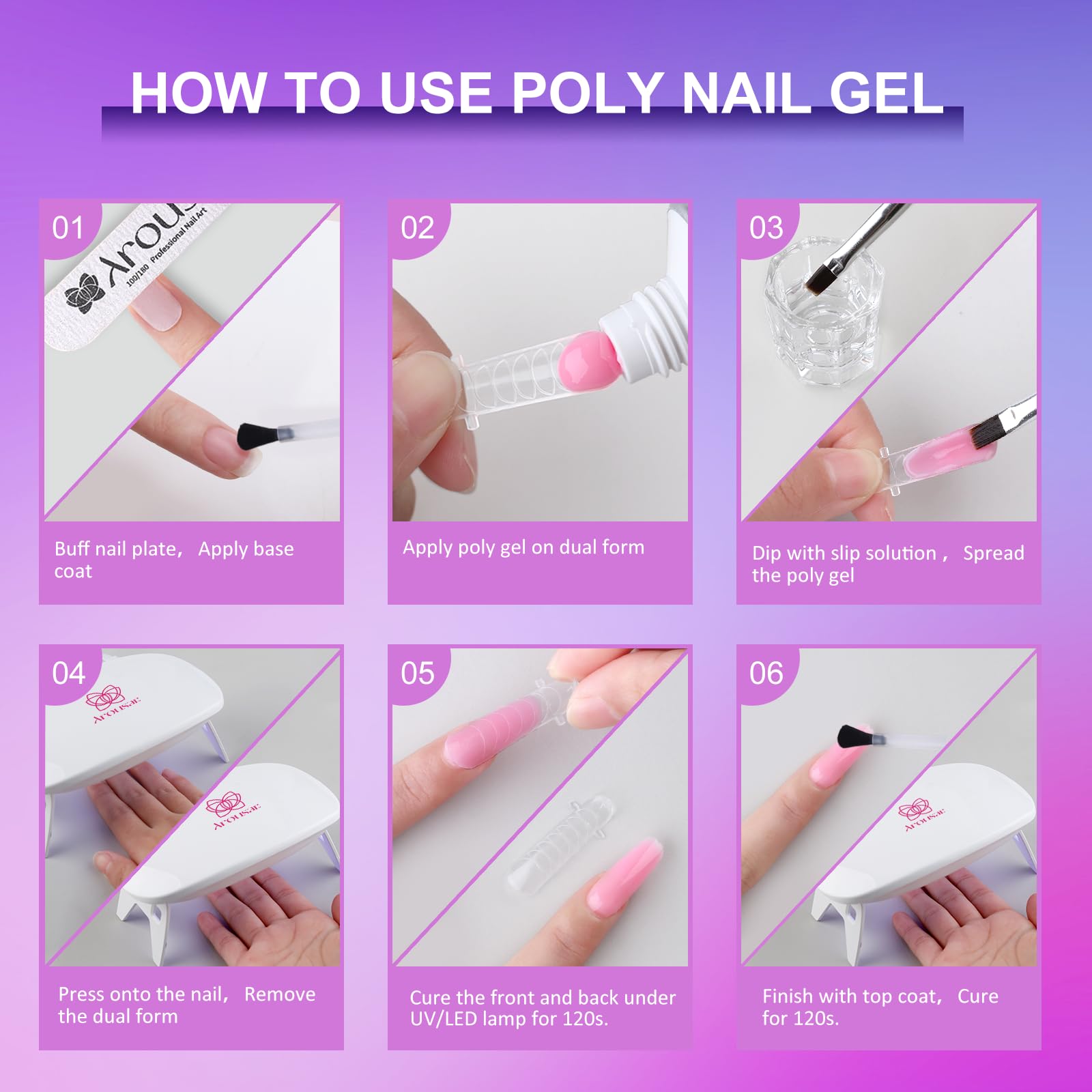 Arousar Nail Extension Gel Kit - 15ml x 4 Bottles (Sparkling Silver) with Anti-Slip Base & Top Coat, UV/LED Lamp & Nail Drill for Salon & DIY Manicure - Perfect for Beginners & Professionals | At-Home Nails, Salon Services, Party Glam Looks