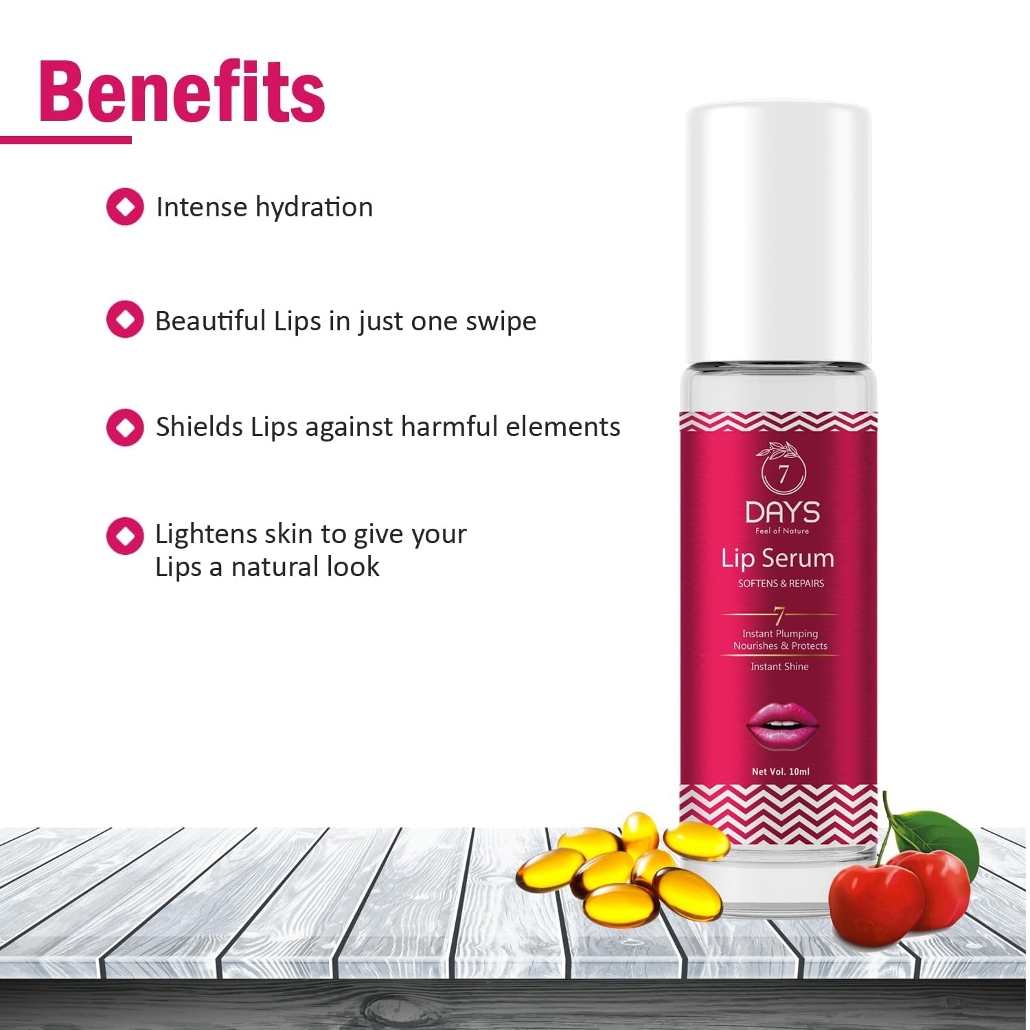 VIVA Lip Serum with Roll-On for Plump & Hydrated Lips | Dark Lip Treatment with Shea Butter & Pomegranate | Moisturizing Lip Care for Men & Women (10ml) | Perfect for Daily Use, Night Care & Lip Makeup Prep