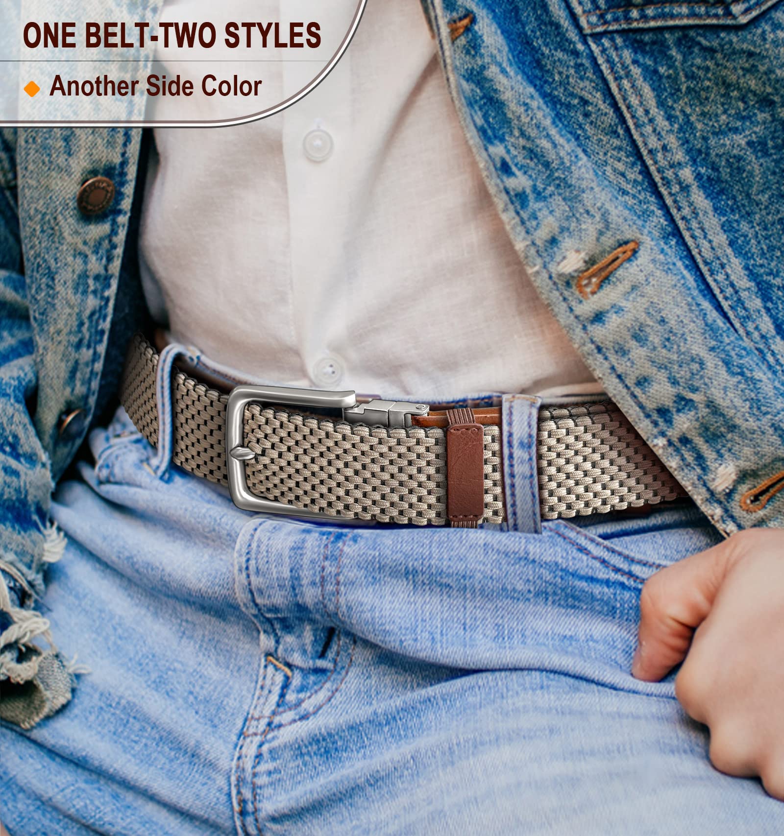 KEMISANT Reversible Braided Belt for Men - Stretchable Elastic Golf & Casual Wear - 1 3/8 Inch Width - 2-in-1 Design - Perfect Gift for Dad, Husband & Golfers - Ideal for Office, Travel & Outdoor Activities