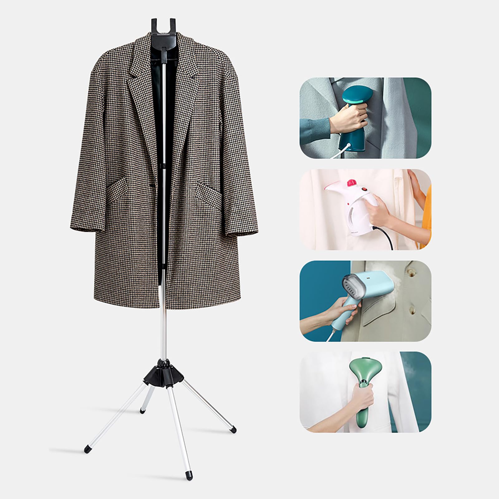 Foldable Telescopic Steamer Stand with Ironing Gloves - Portable Garment Steamer Rack & Hanger for Wrinkle-Free Clothes - Perfect for Travel, Home, and Professional Use - Black
