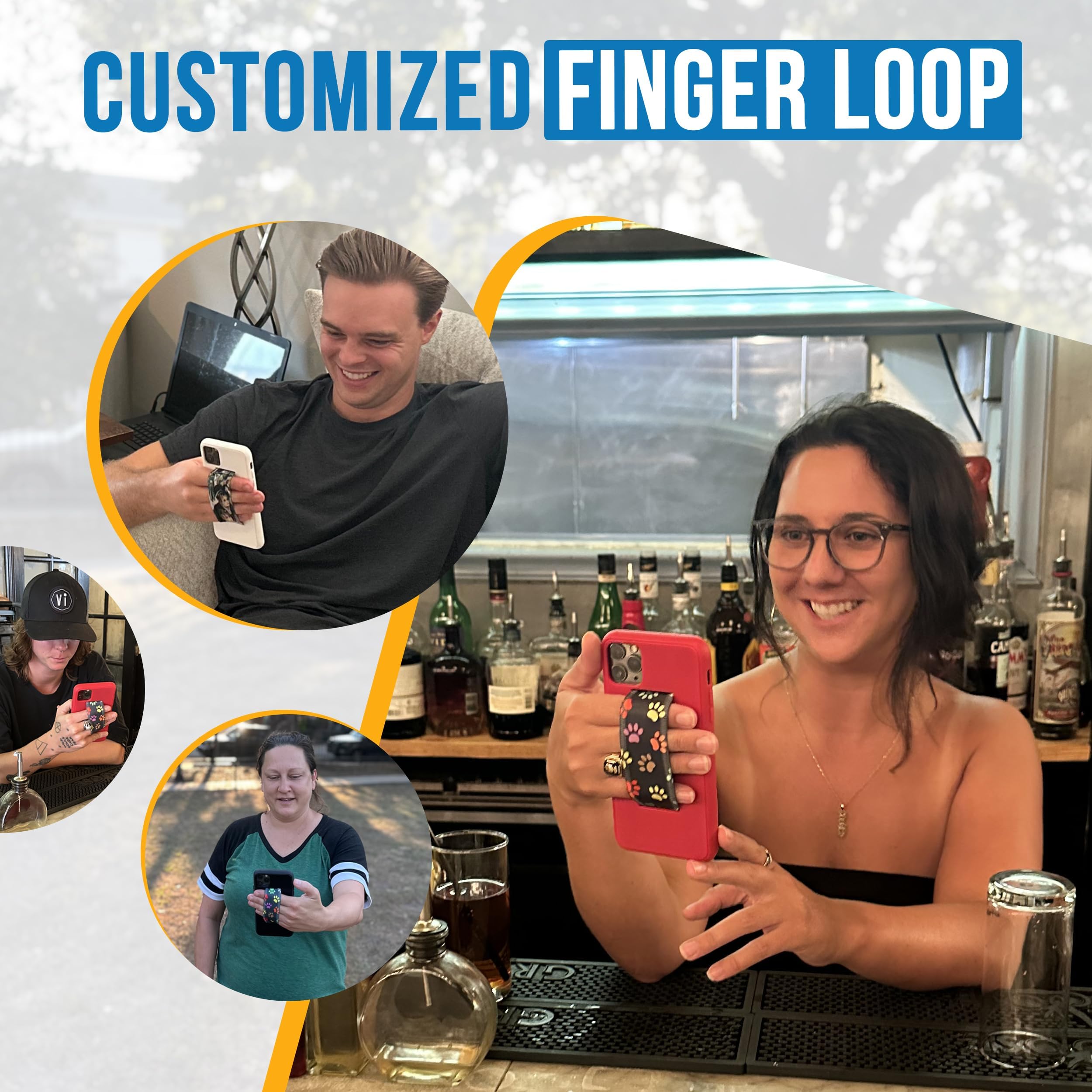 Loop Phone Case for iPhone 12 & 12 Pro with Customizable Grip & Strap | Supports Wireless Charging | Blue Case with Black & Grey Strap | Perfect for Active Lifestyles & On-the-Go Use