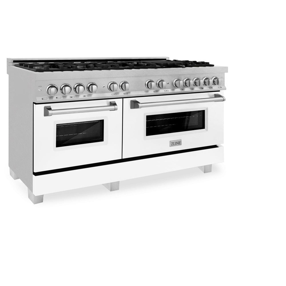 ZLINE 60-inch 7.4 cu.ft Dual Fuel Range with 9-Burner Gas Cooktop & 2 Electric Convection Ovens - Satin Stainless Steel with White Matte Doors (RAS-WM-60) | Professional Kitchen Appliance for Home Chefs & Cooking Enthusiasts