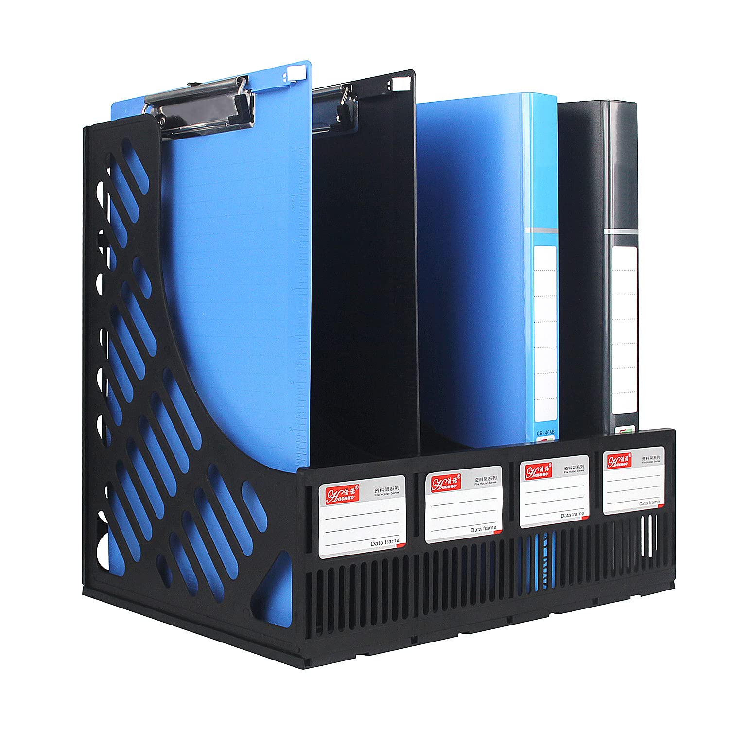 Ysenchan 4-Compartment Plastic Magazine File Holder - Vertical Desk Organizer for Office Storage & Document Management - Black | Perfect for Office, Home, or School Use to Organize Files, Magazines, and Papers