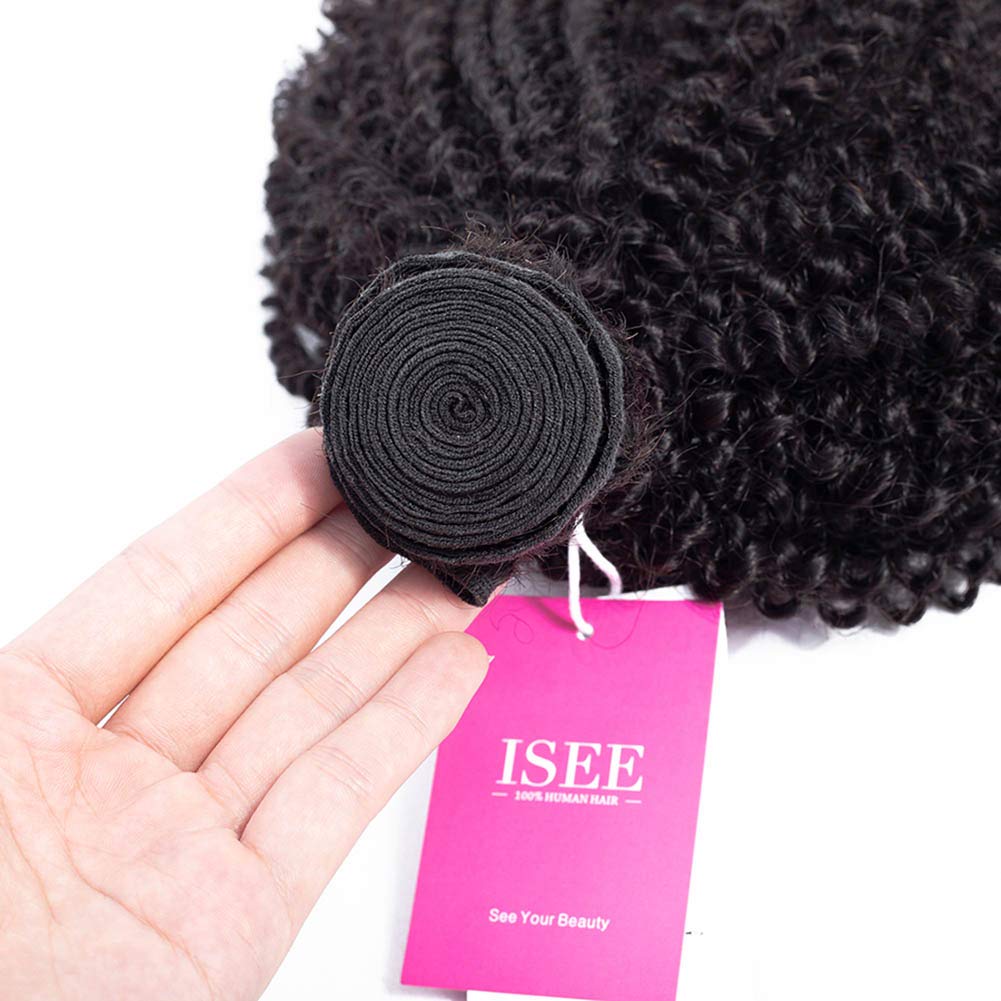 ISEE Hair 100% Unprocessed Afro Kinky Curly Human Hair Bundles - 9A Mongolian Virgin Hair Weave - Natural Black Color (20 22 24 Inches) - Perfect for Protective Styles, Wig Making & Natural Hair Extensions