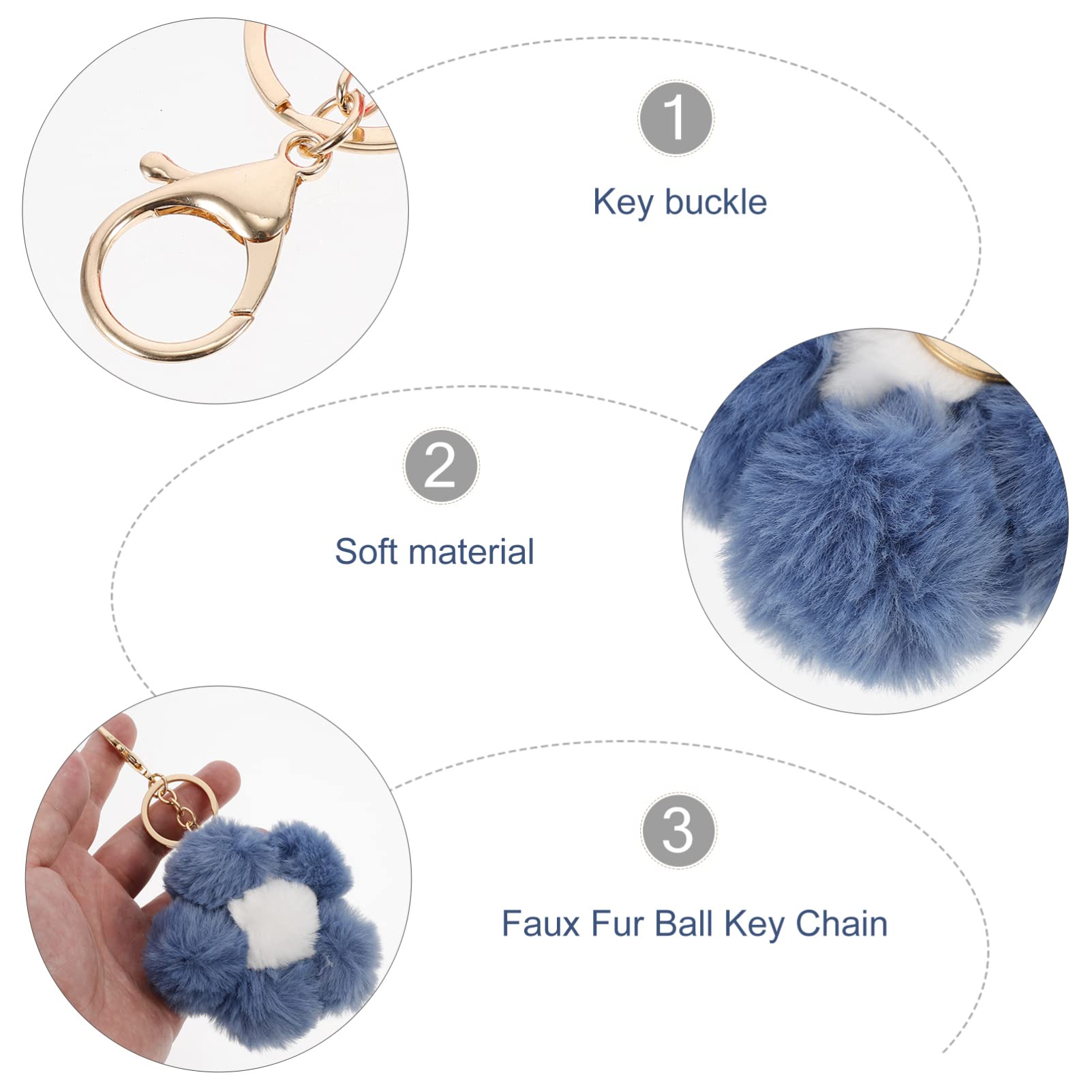 GALPADA Plush Keychain - Faux Fur Pompom Flower Key Ring for Backpacks & Bags (Haze Blue)