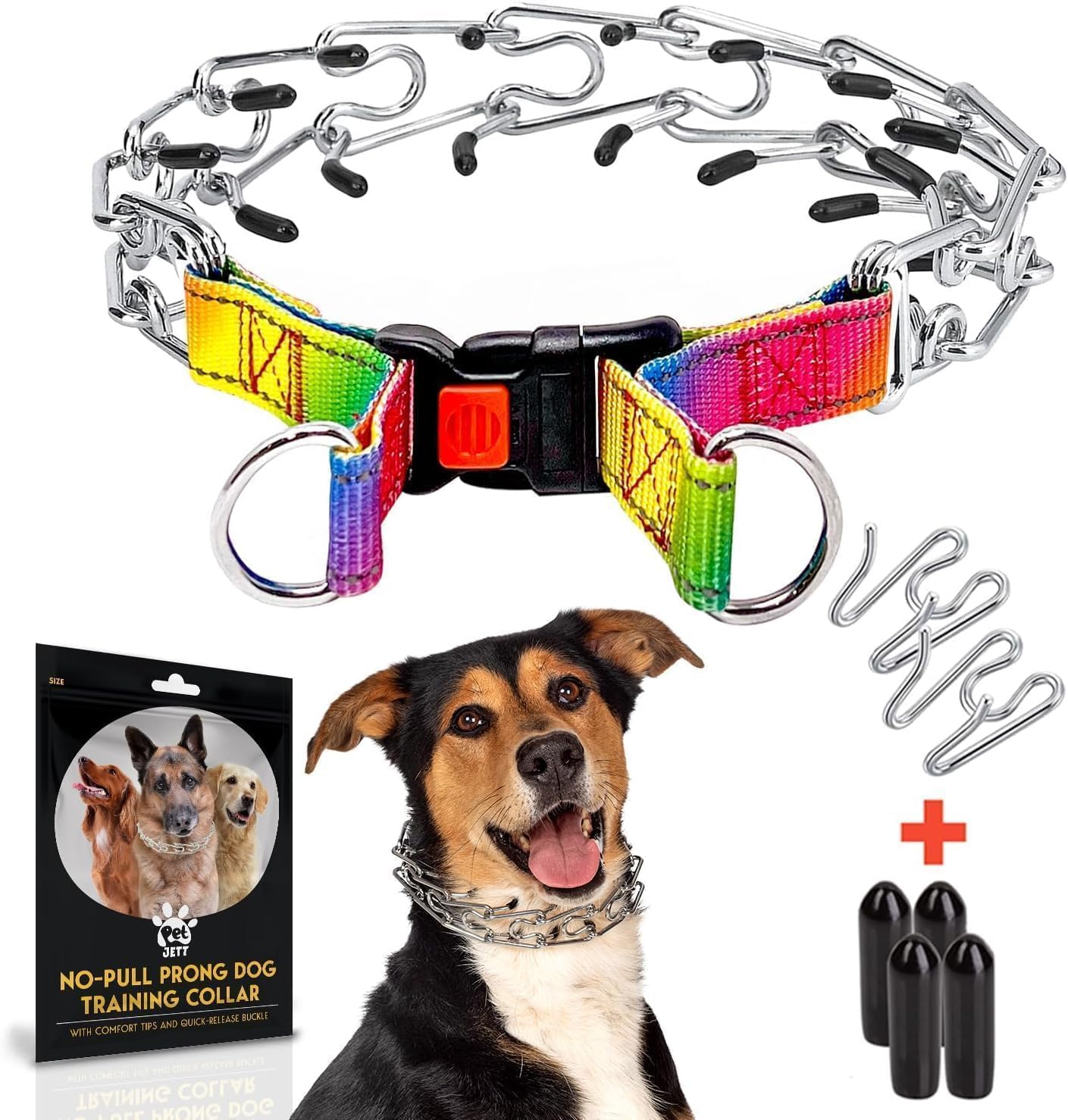PetJett Prong Collar for Dogs - No Pull Training Collar, Adjustable Stainless Steel Pinch Collar for Small Medium Large Dogs - Perfect for Obedience Training & Daily Walks