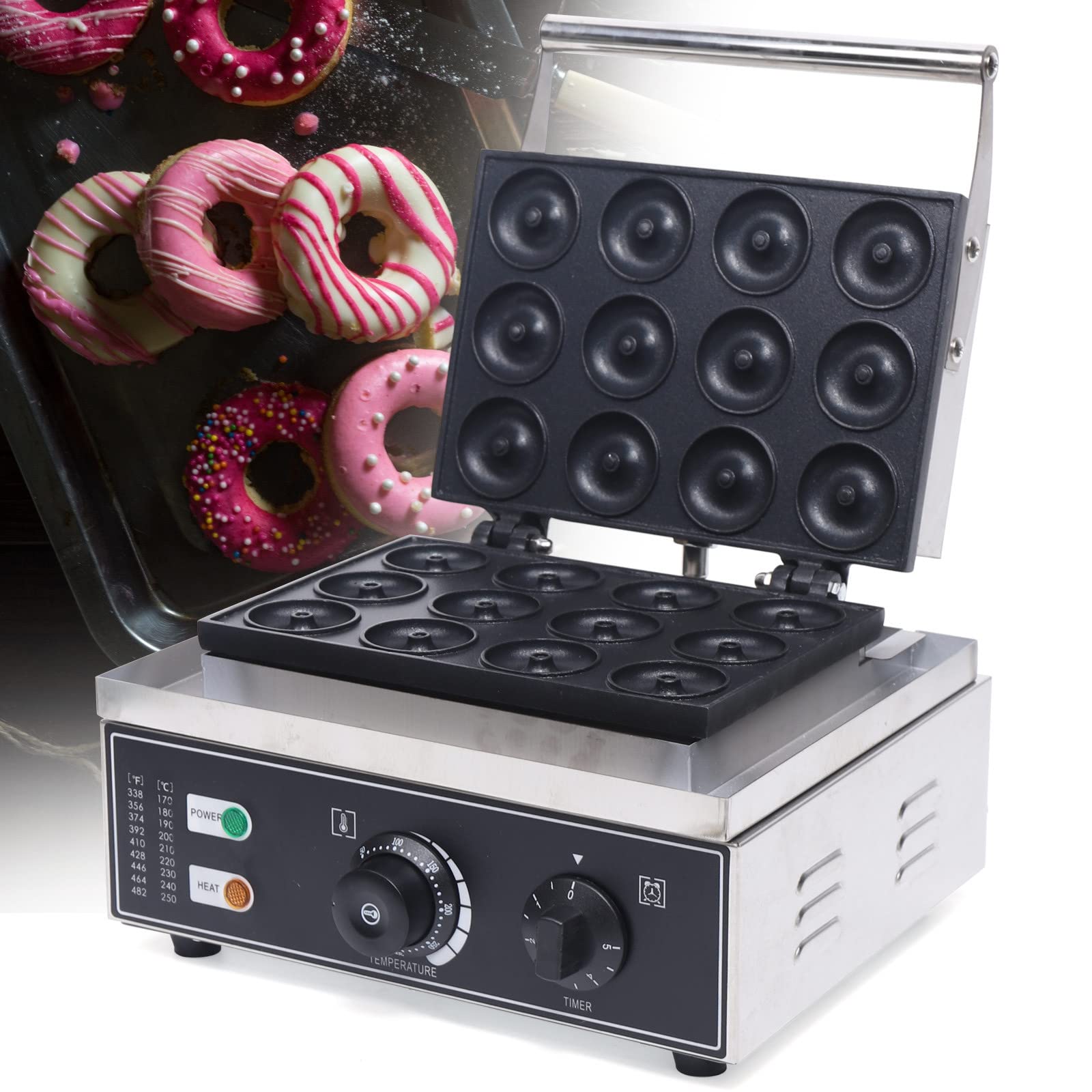 Commercial-Grade Nonstick 110V Electric Donut Maker Machine - 12 Mini 5cm Donut Baker for Restaurants, Cafes & Home Baking - Perfect for Breakfast, Snacks & Party Treats