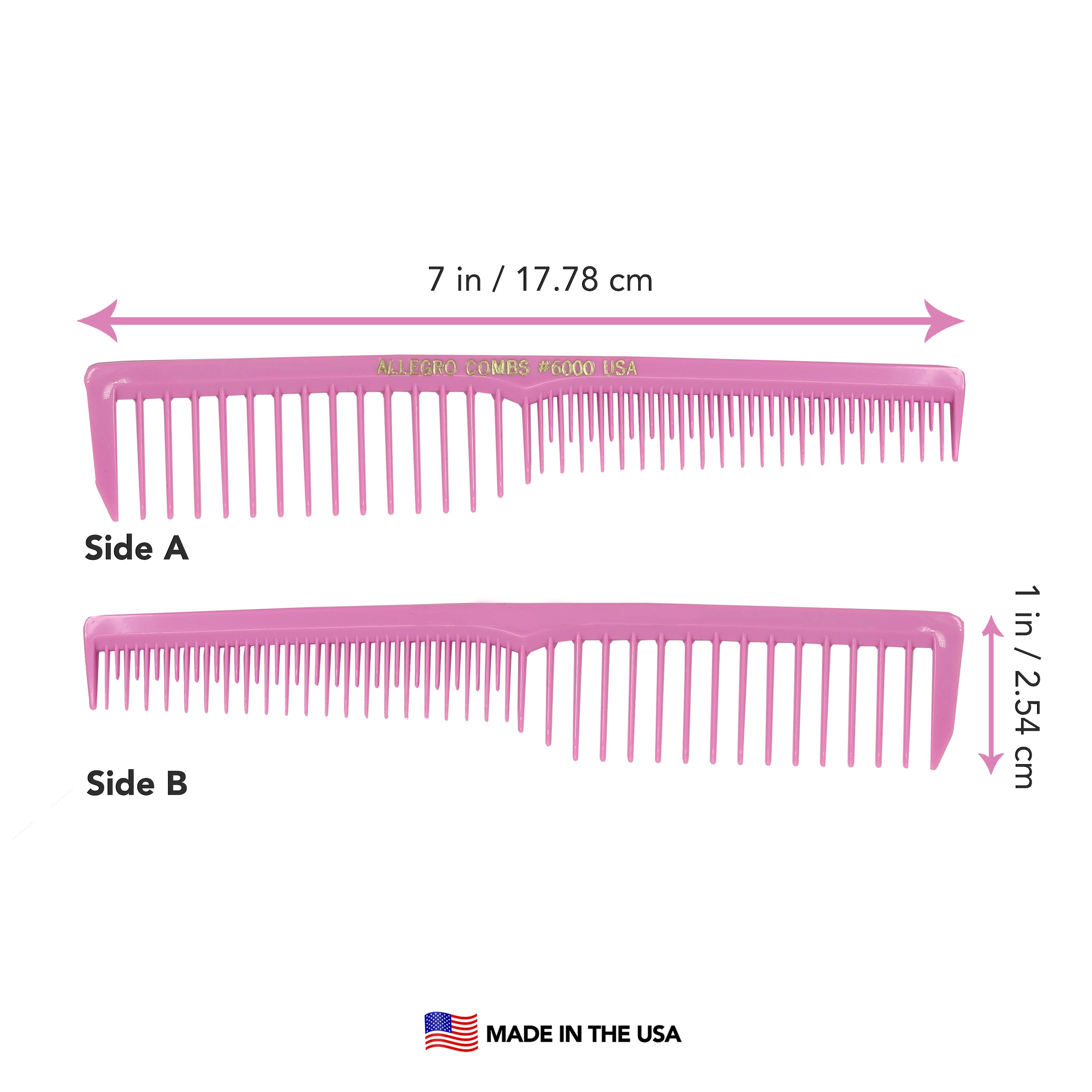 Allegro Combs #6000 Wide Tooth Teasing Vented Hair Comb - 12 Pack for Styling, Detangling & Volumizing - Perfect for Salons, Home Use & Travel