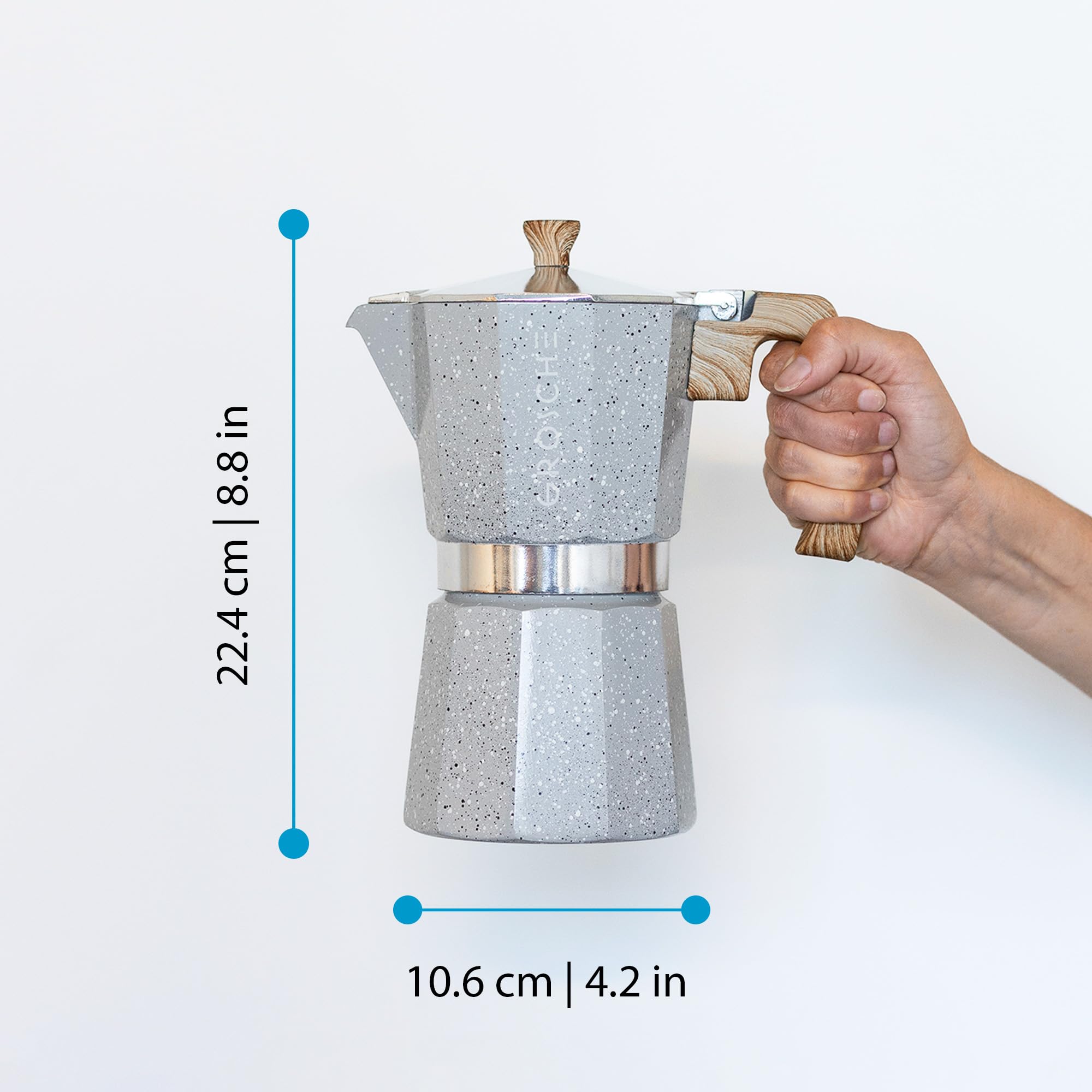 GROSCHE Milano Moka Pot - 9 Cup Stovetop Espresso Maker & Coffee Percolator for Italian Coffee (Grey) - Perfect for Home Brewing, Camping & Gifts