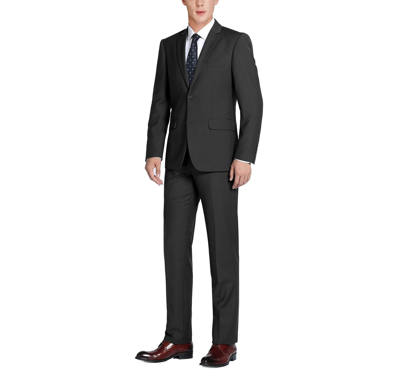 Alessandro Vitello by Renoir Black 2-Piece Slim Fit Notch Lapel Wool Suit for Men | Formal Business Attire & Wedding Outfit | Premium Italian Wool Blend