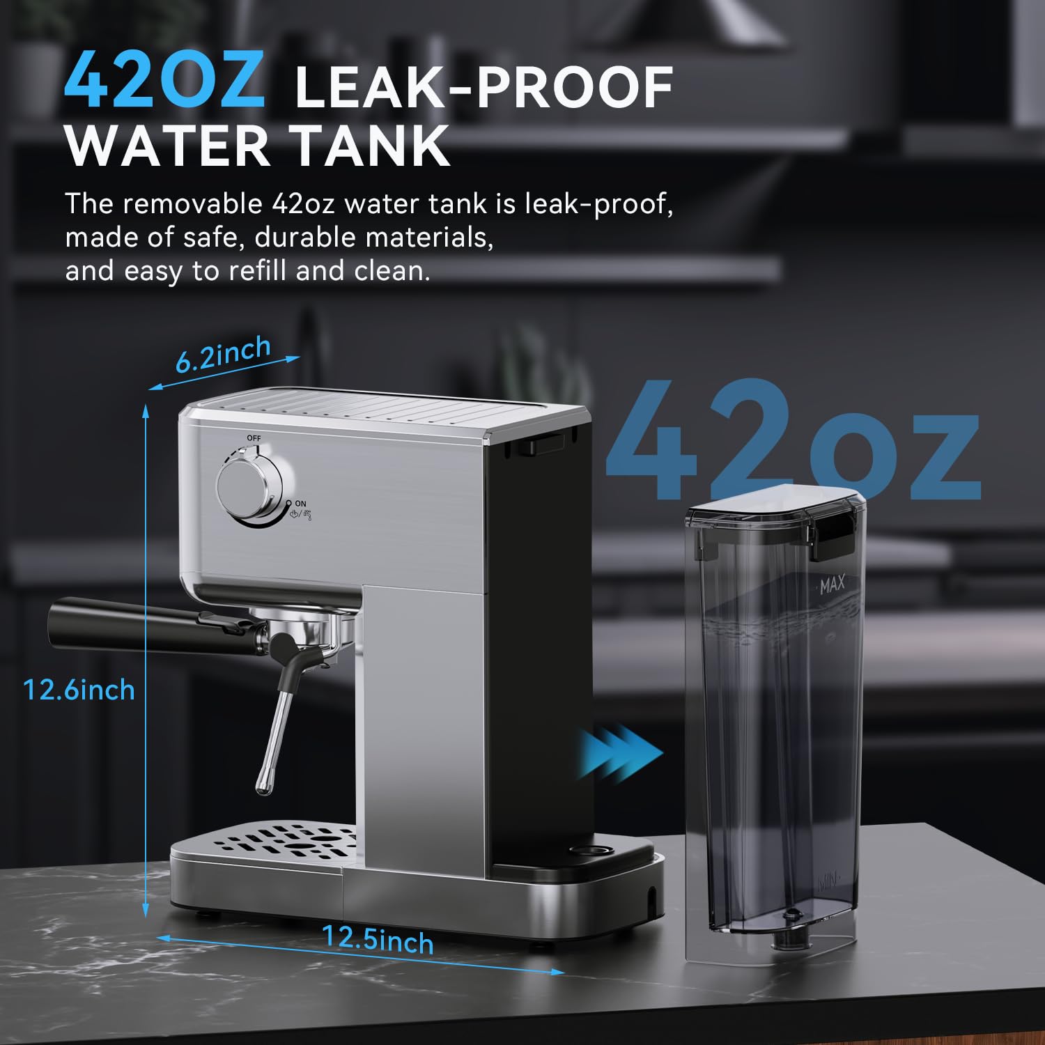 20 Bar Compact Espresso Machine with Milk Frother - Stainless Steel Coffee Maker with 42oz Water Tank for Cappuccino, Latte & Cold Brew - Perfect for Home, Office & Small Cafes (Silver)
