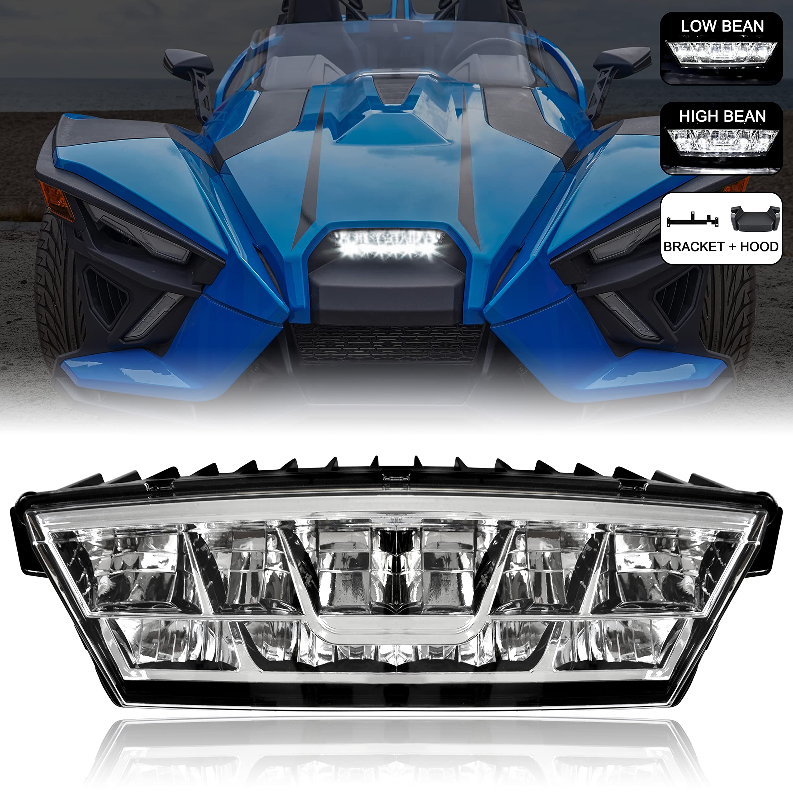 Polaris Slingshot LED Headlight Assembly - Center Headlight Kit Compatible with 2020-2023 S/R/SL/SLR/GT Models | High-Performance Lighting Upgrade for Night Driving & Customization