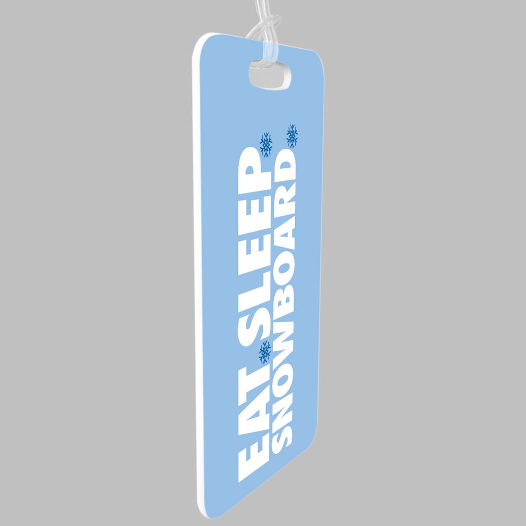 Custom Snowboard Luggage Tag - Eat Sleep Snowboard Design with Personal Info Space - Large Light Blue Bag Tag for Ski Trips & Winter Travel Accessories