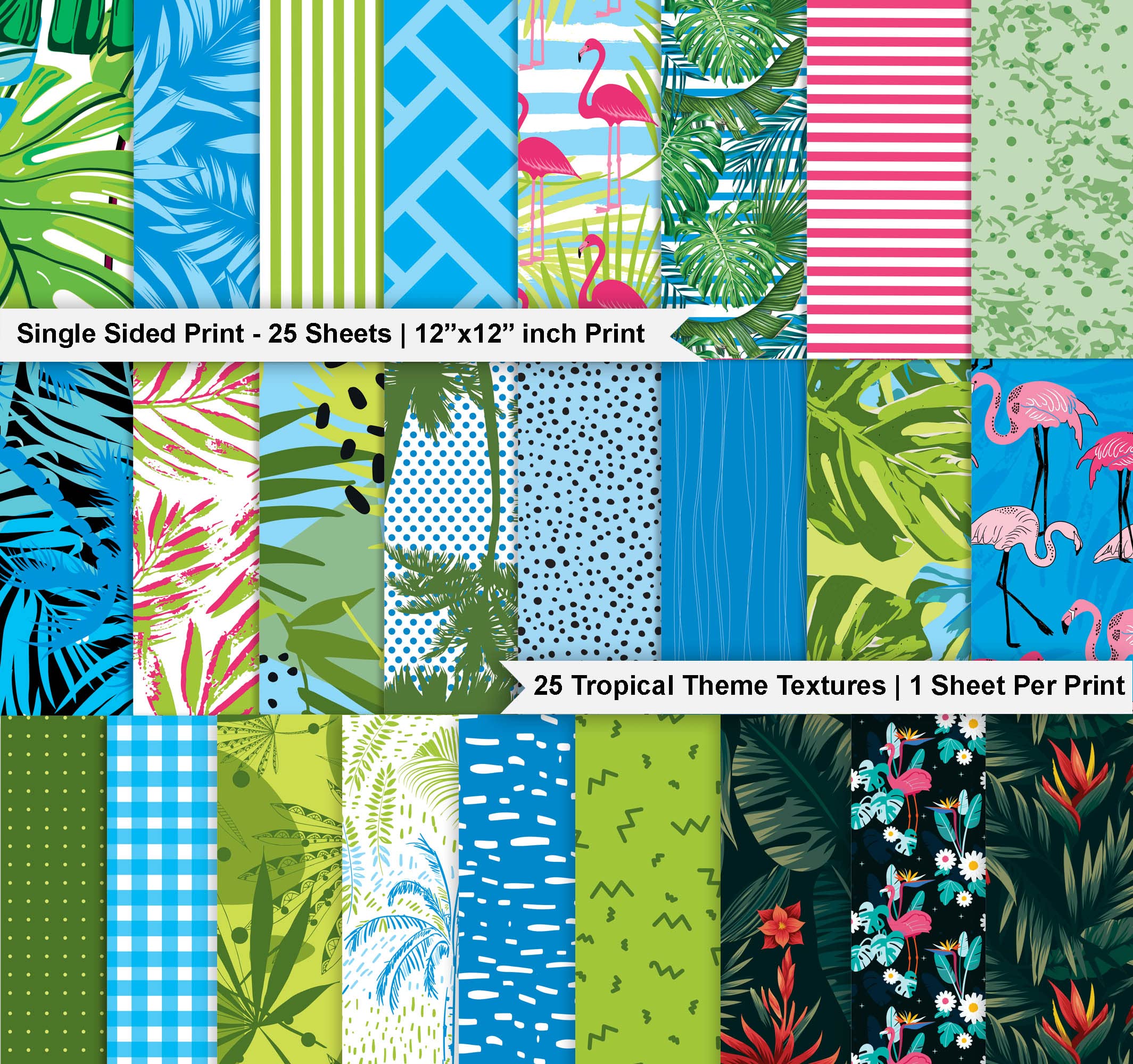 25 Sheets Tropical Texture Scrapbook Paper Pad 12x12 - Vibrant Single-Sided Cardstock for DIY Scrapbooking, Card Making & Journal Crafting - Perfect for Backgrounds, Invitations, Photo Albums & Home Decor