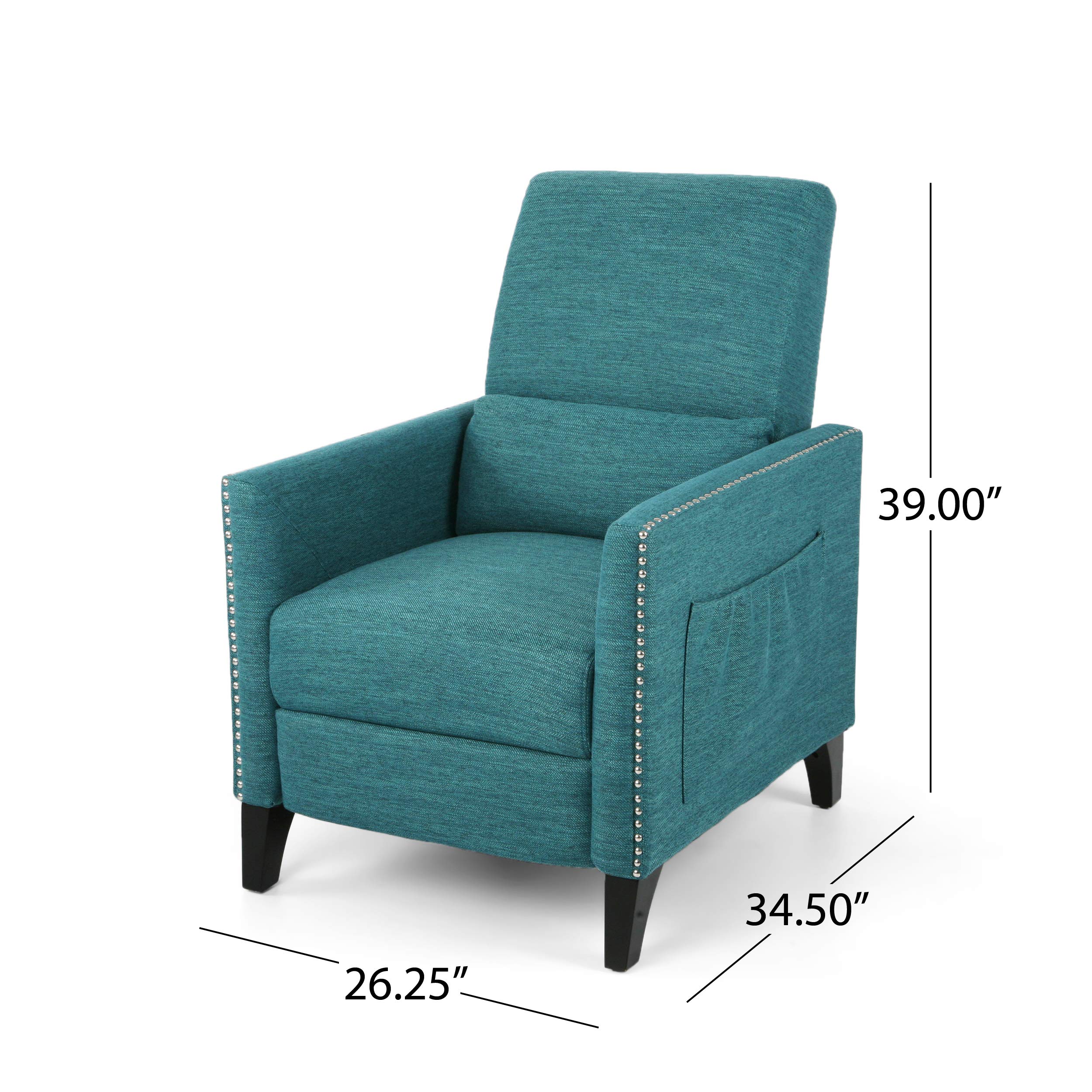 GDFStudio Contemporary Fabric Push Back Recliner Chair - Teal Blue Modern Reclining Sofa for Living Room, Home Theater & Relaxation