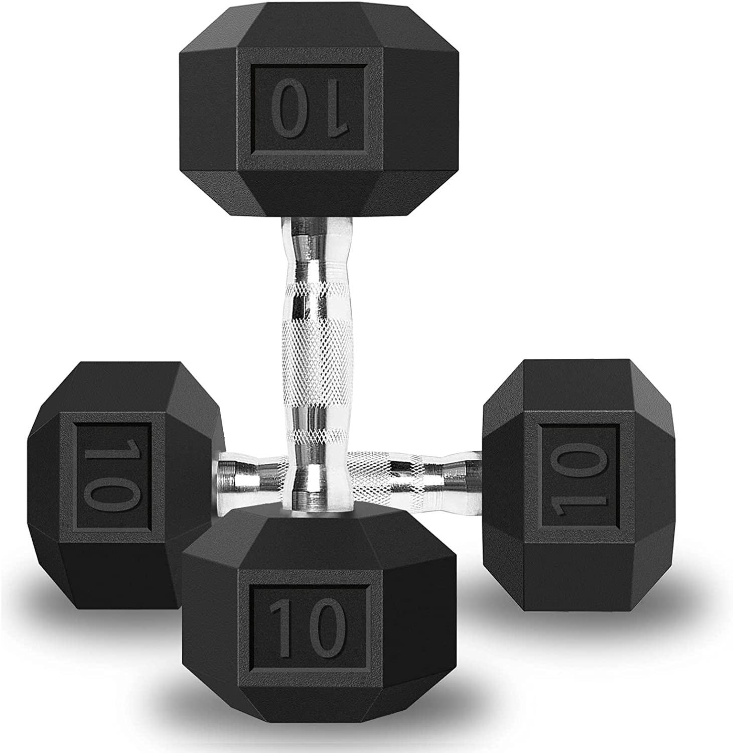 Rubber Hex Dumbbell Set of 2 - Chrome Handle Free Weights for Home Gym, Strength Training & Fitness Workouts - Perfect for Women & Men - Ideal for HIIT, CrossFit, Yoga and Home Exercise