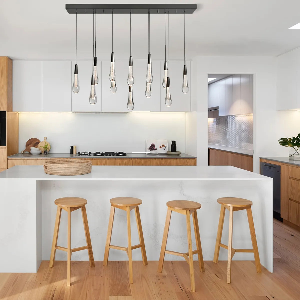 Elegant Solitaire Linear Chandelier - 37'', 50'', 70'', 87'' Sizes - 120W LED Lighting Fixture for Modern Dining Room, Kitchen Island & Living Room Decor