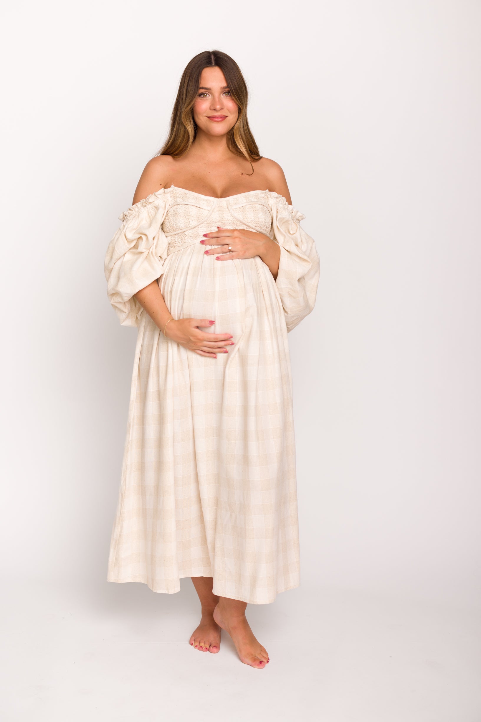Harlow Maxi Dress in Natural Plaid - Bump Friendly Maternity Dress (Sizes S-3XL) for Pregnancy, Nursing & Everyday Comfort
