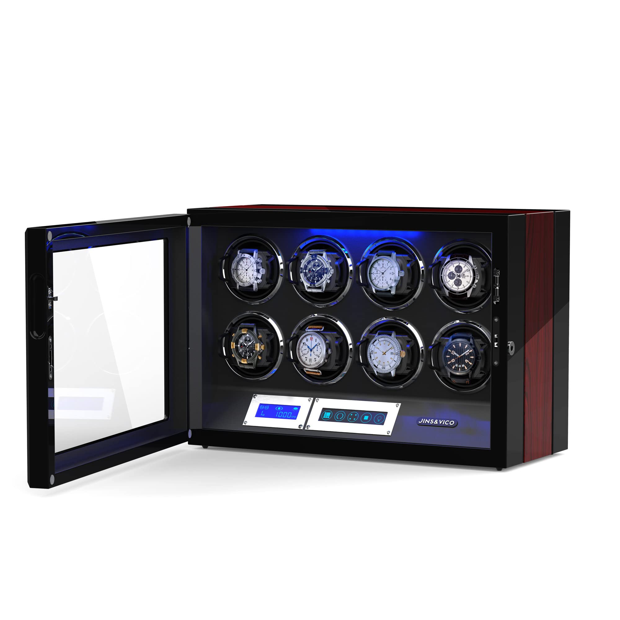 Premium Watch Winder for Automatic Watches - 8 Adjustable Watch Pillows with Built-in LED Lighting | Perfect for Watch Collections, Display Cases & Nightstand Storage