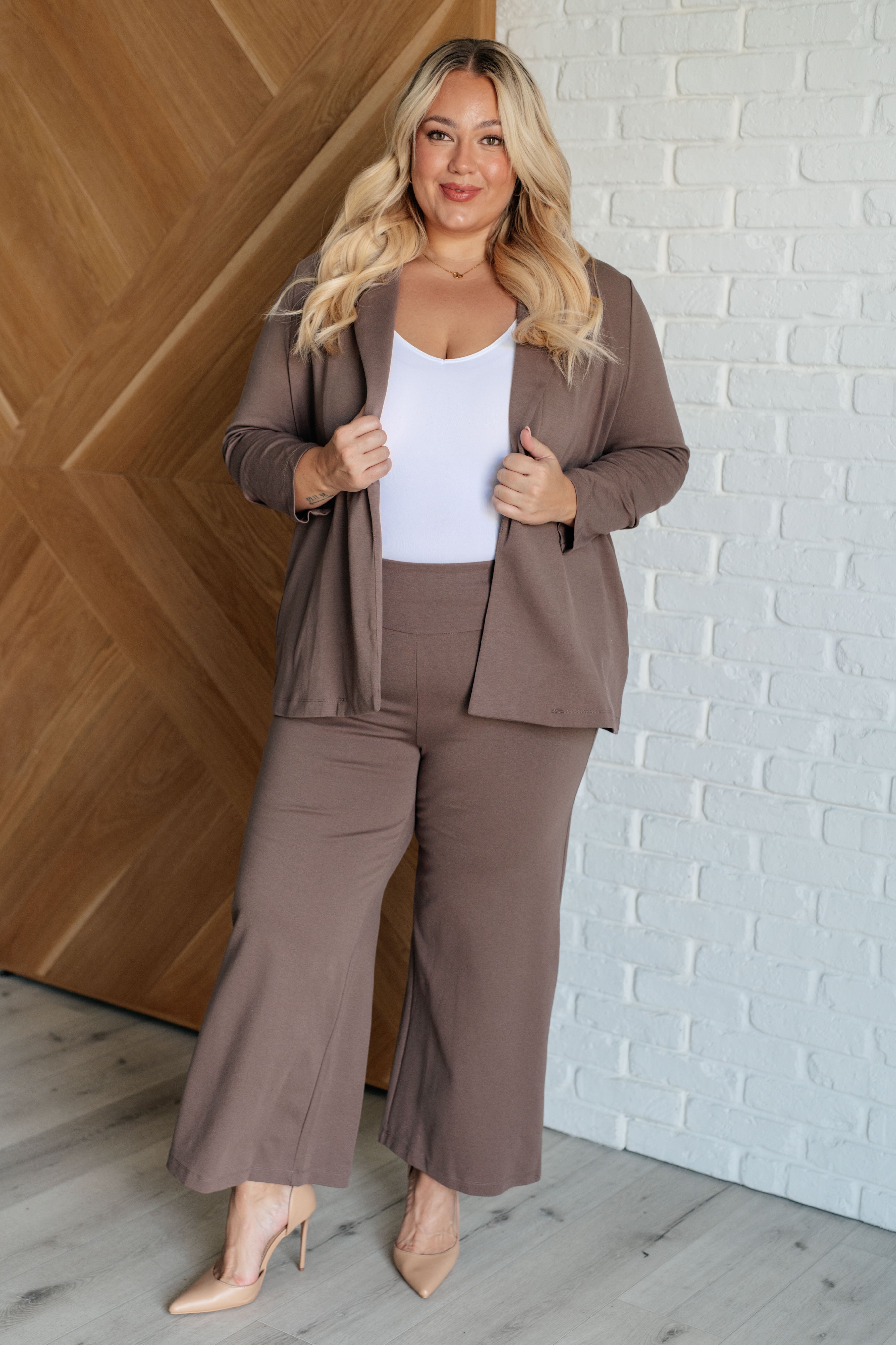 Magic Wide Leg Crop Pants in Dark Mocha - Women's High Waisted Stretchy Lounge Pants for Yoga, Travel & Casual Wear