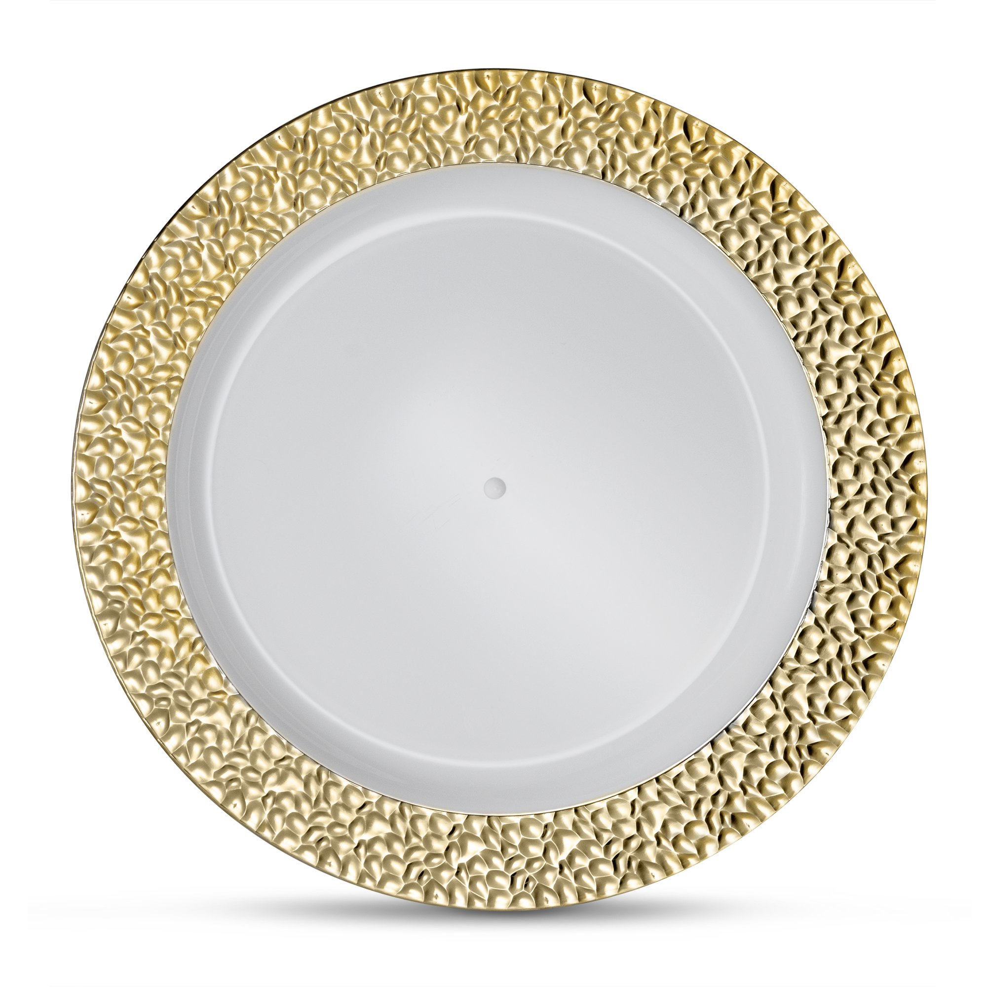 Laura Stein Designer 32-Piece Premium Plastic Dinnerware Set - White & Gold Rim Wedding/Party Plates (16 Dinner Plates 10.75
