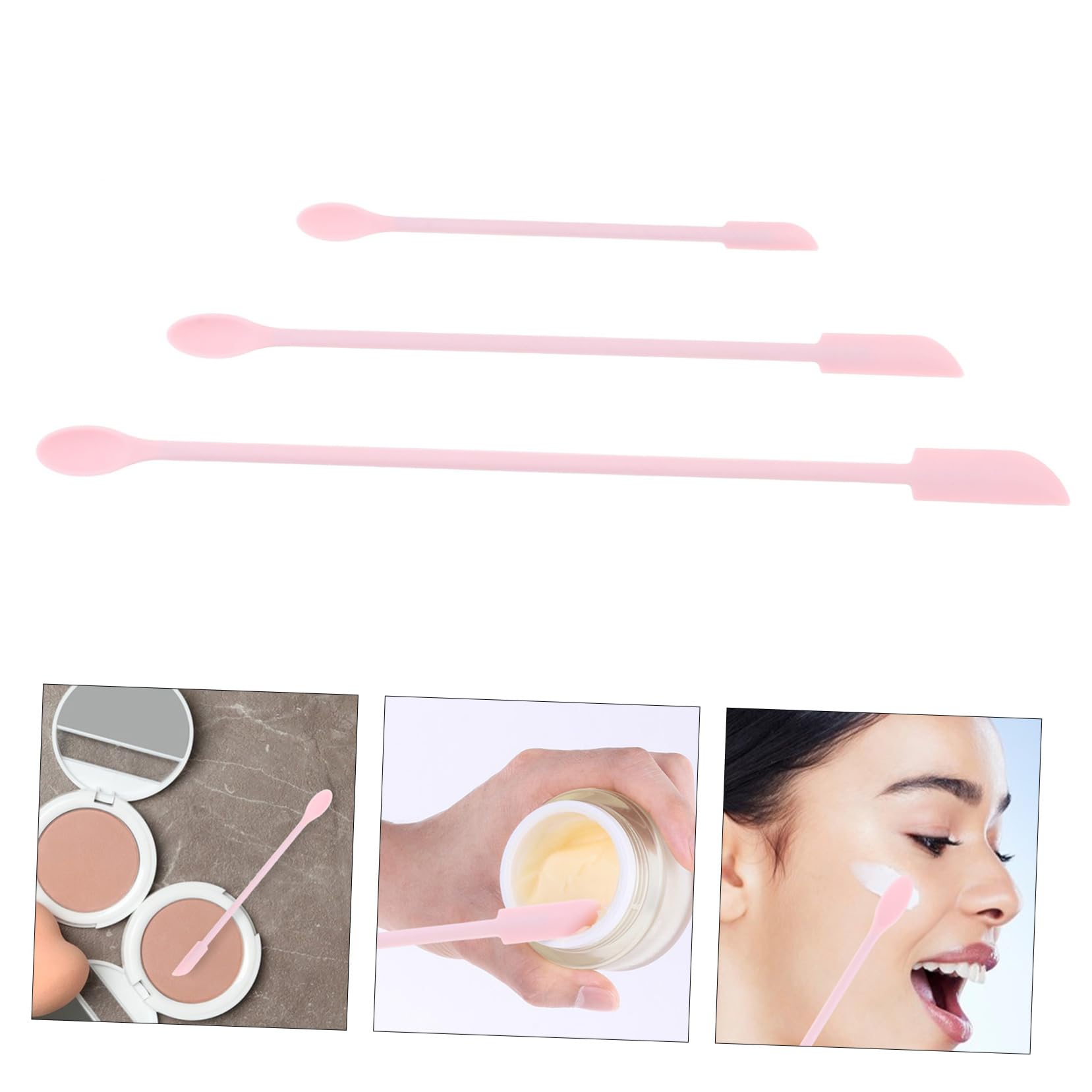 Lurrose 3-Piece Silicone Beauty Spatula Set - Foundation, Mascara & Facial Mud Applicator - Mini Metal Makeup Tool for Precise Application (Perfect for Travel, Salon & Home Makeup Routine)