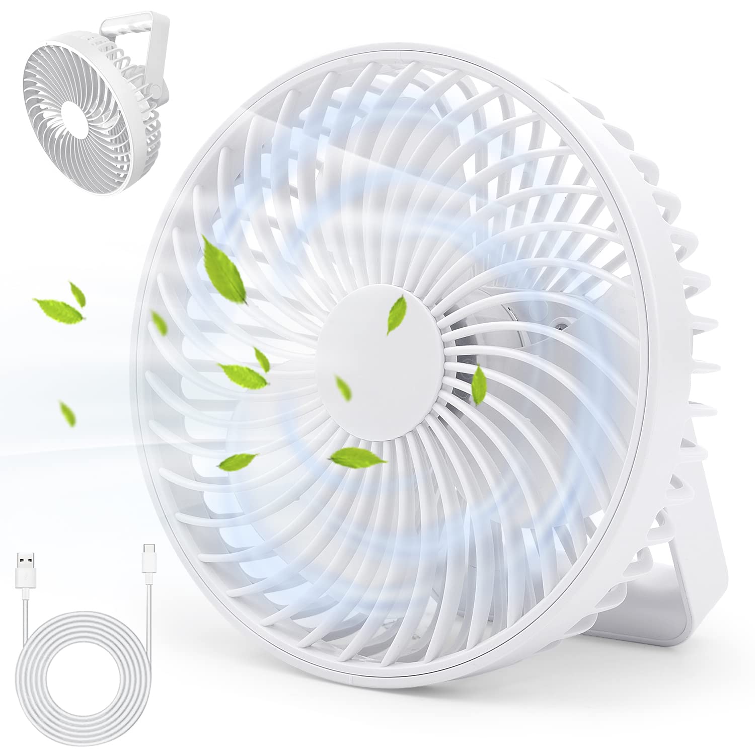 Multper Rechargeable USB Desk & Camping Fan - 4-Speed 180° Rotating Mini Fan with LED Lights & Timer | Ultra Quiet Portable Personal Fan for Office, Home, Travel, Outdoor, Camping | Perfect for Work Desks, Tents, Beach Trips & Summer Activities