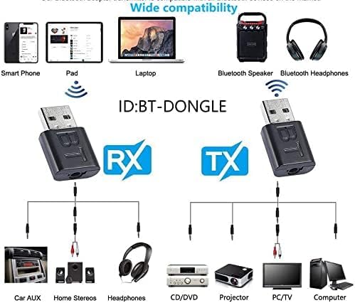 POFET Bluetooth 5.0 Audio Transmitter & Receiver with 3.5mm AUX, Hands-Free Calling - Wireless Adapter for TV, Speakers, Headphones | Perfect for Home Theater & Gaming Setup