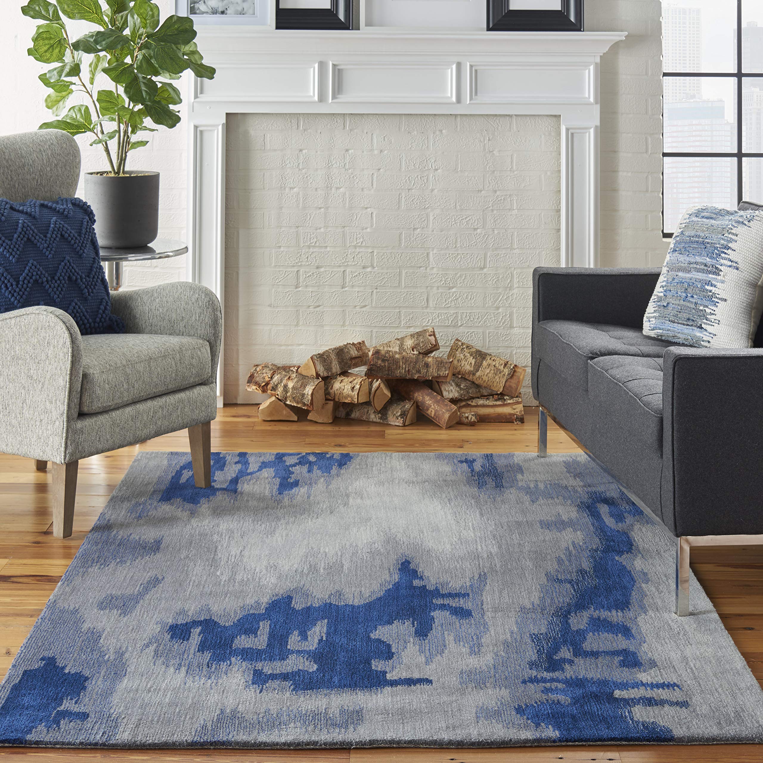 Nourison Symmetry Abstract Grey/Blue 5'3