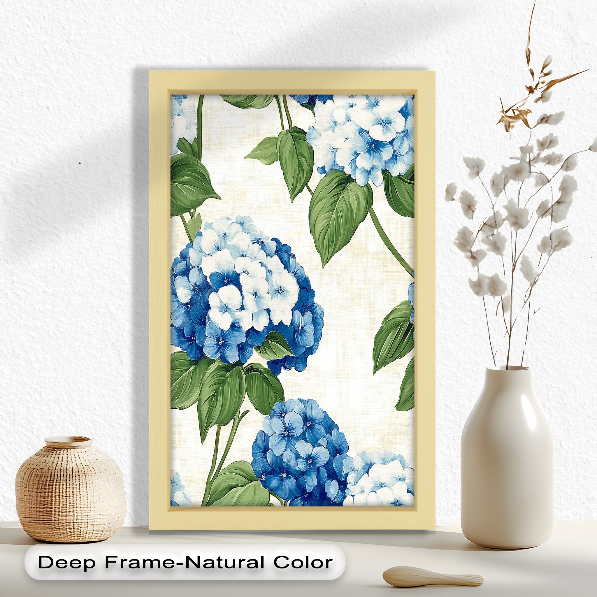 Blue and White Blooming Flower Oil Painting - Handmade Canvas Art for Home Decor, Living Room, Bedroom & Office Wall