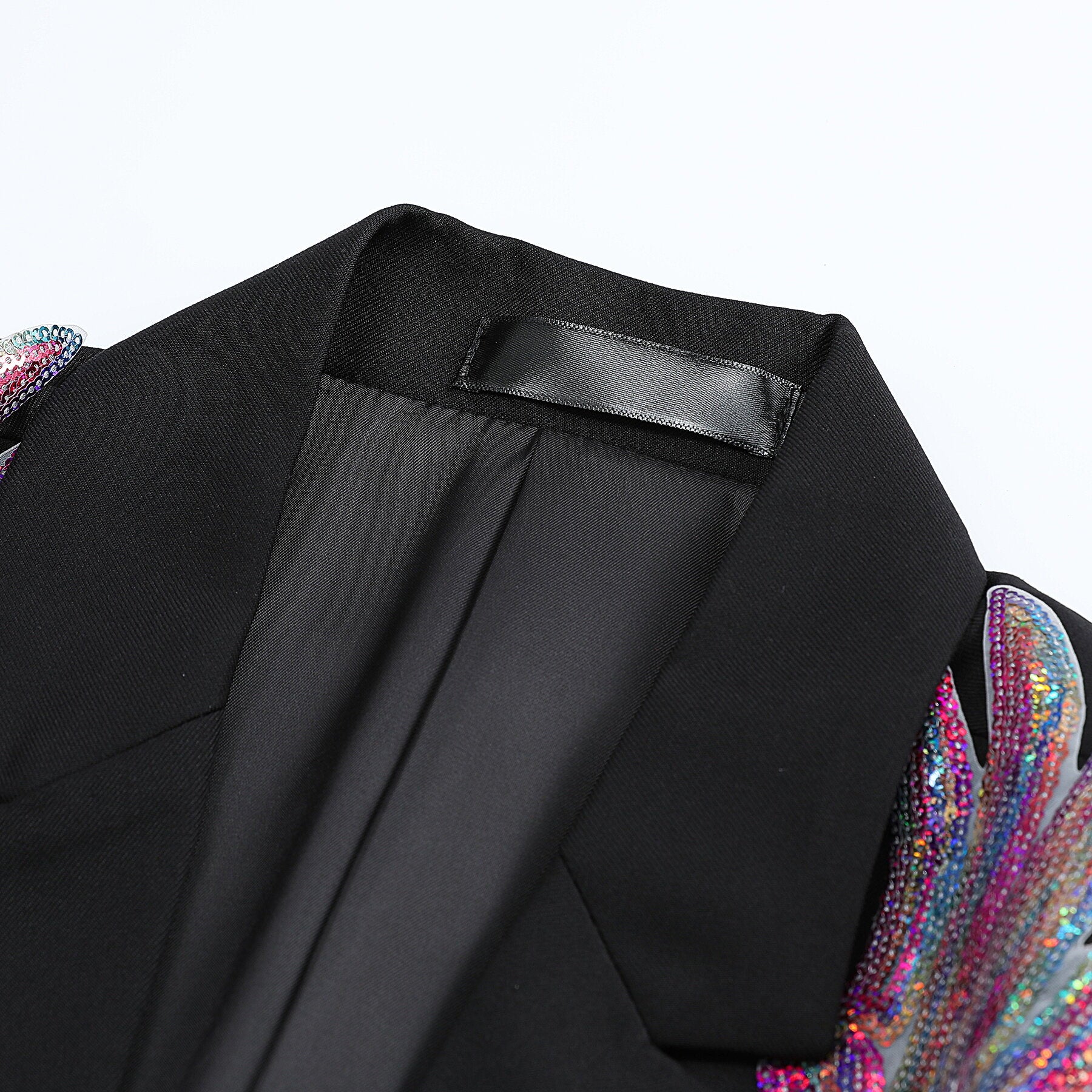 Elegant Black Blazer Dress with Pink Wings & Floral Embroidery - Women's Fashion Office Wear & Party Outfit