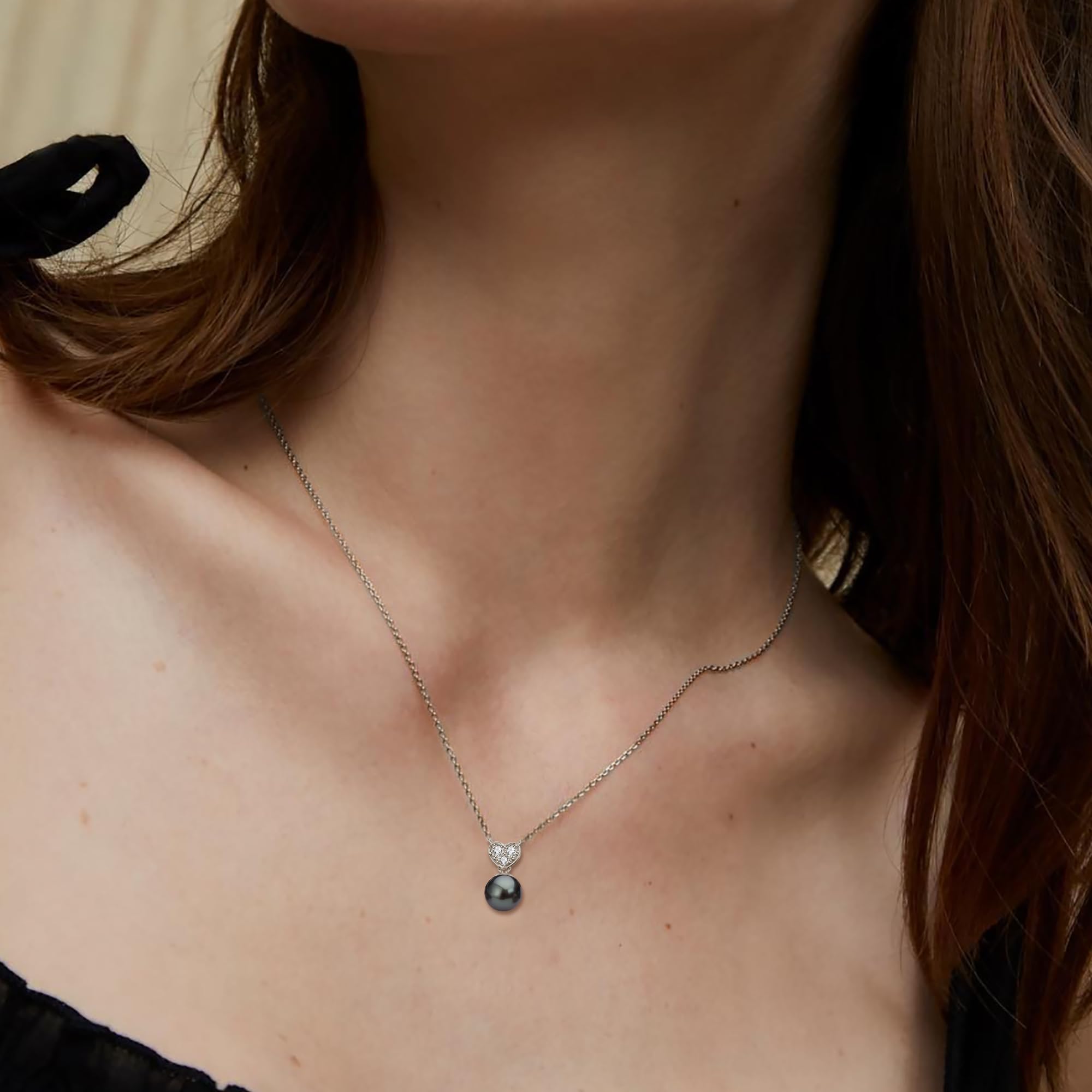 Tahitian Black Pearl Heart Necklace for Women - Sterling Silver Pearl Pendant with D Color Moissanite - Elegant Jewelry Gift for Wife, Mom, Birthday, Anniversary - Perfect for Weddings, Parties & Special Occasions