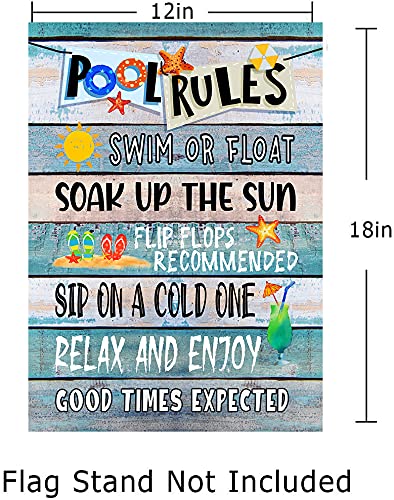 Pool Rules Garden Flag - Double Sided 12x18 Spring Summer Beach Decor - Perfect for Patio, Deck, Backyard & Poolside Outdoor Decorations